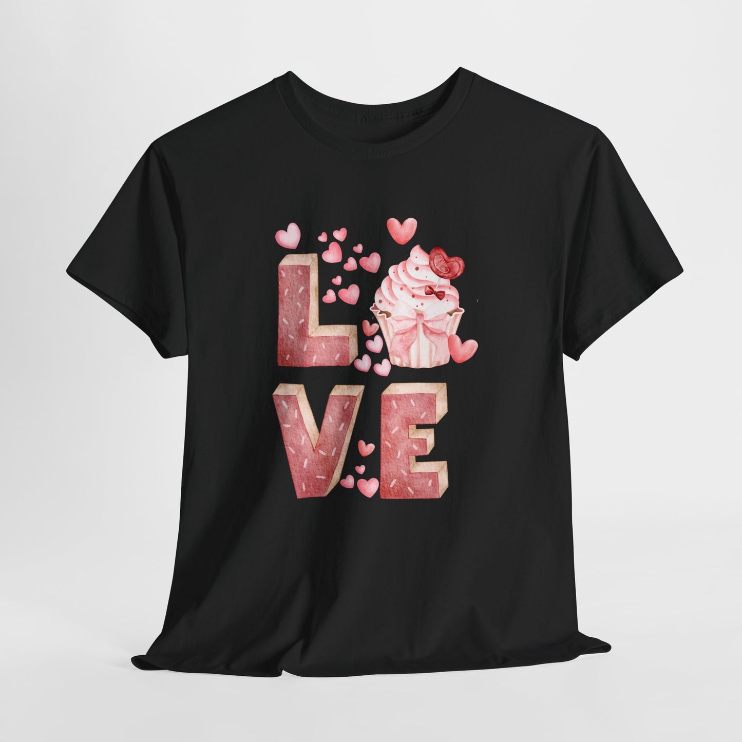 Cute Pink Love Cupcake Graphic Tee cupcake lover, Couples Gift, Unisex T-Shirt, Sweetheart Shirt, Heart Print Apparel, Romantic Wear