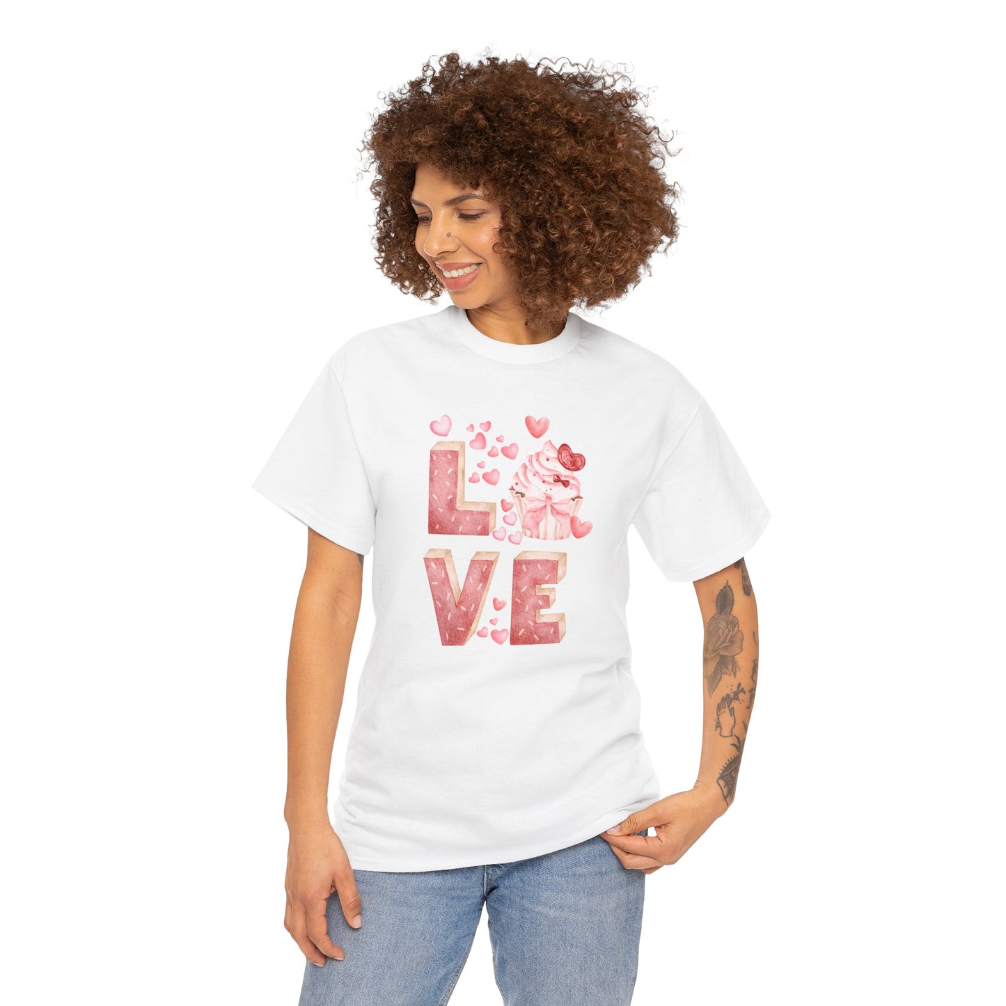 Cute Pink Love Cupcake Graphic Tee cupcake lover, Couples Gift, Unisex T-Shirt, Sweetheart Shirt, Heart Print Apparel, Romantic Wear