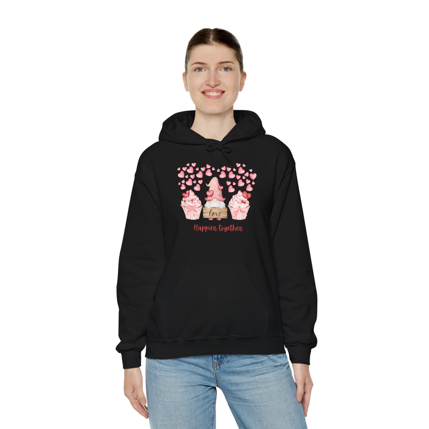 Cute 'Love Happier Together' Couples Hoodie, Valentine's Gift, Cozy Apparel, Unisex Sweatshirt, Cute Love Design,