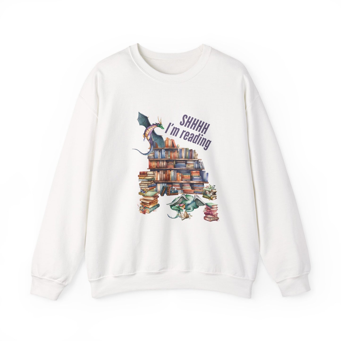 Dragons & Books – Cozy Fantasy Sweatshirt for Readers and Dreamers Book Lover Crewneck, Reader Jumper, Literary Gift, Bibliophile Apparel