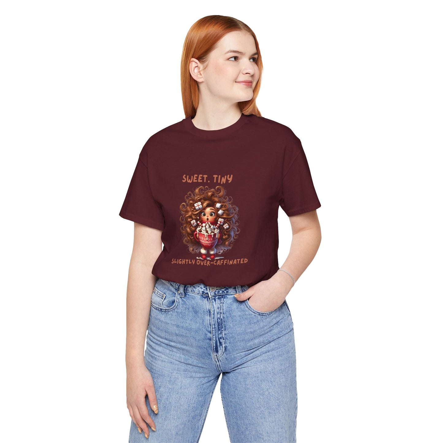 Sweet Tiny Over-Caffeinated Tee, Funny T-Shirt, Gift for Coffee Lovers, Cute Humor Top, Unisex Short Sleeve Shirt