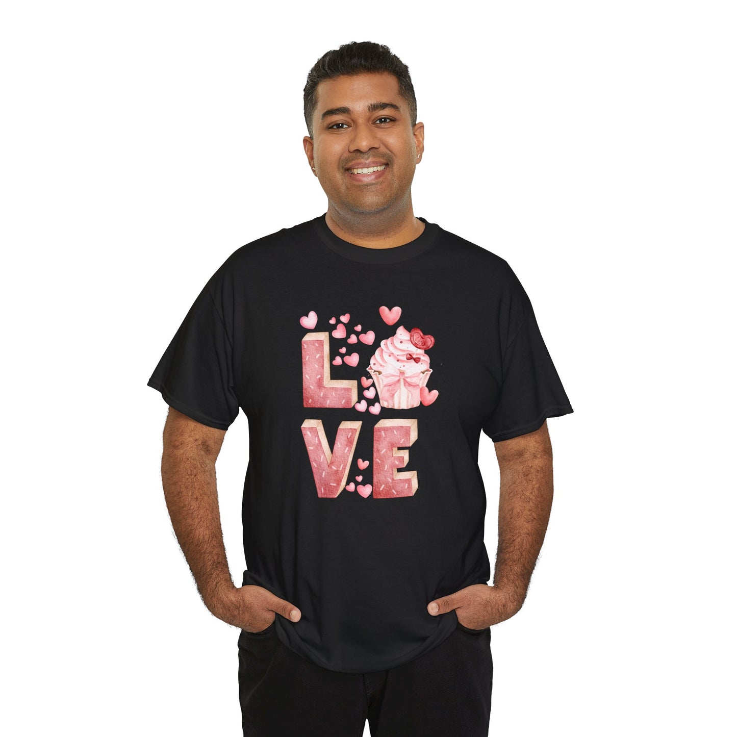 Cute Pink Love Cupcake Graphic Tee cupcake lover, Couples Gift, Unisex T-Shirt, Sweetheart Shirt, Heart Print Apparel, Romantic Wear