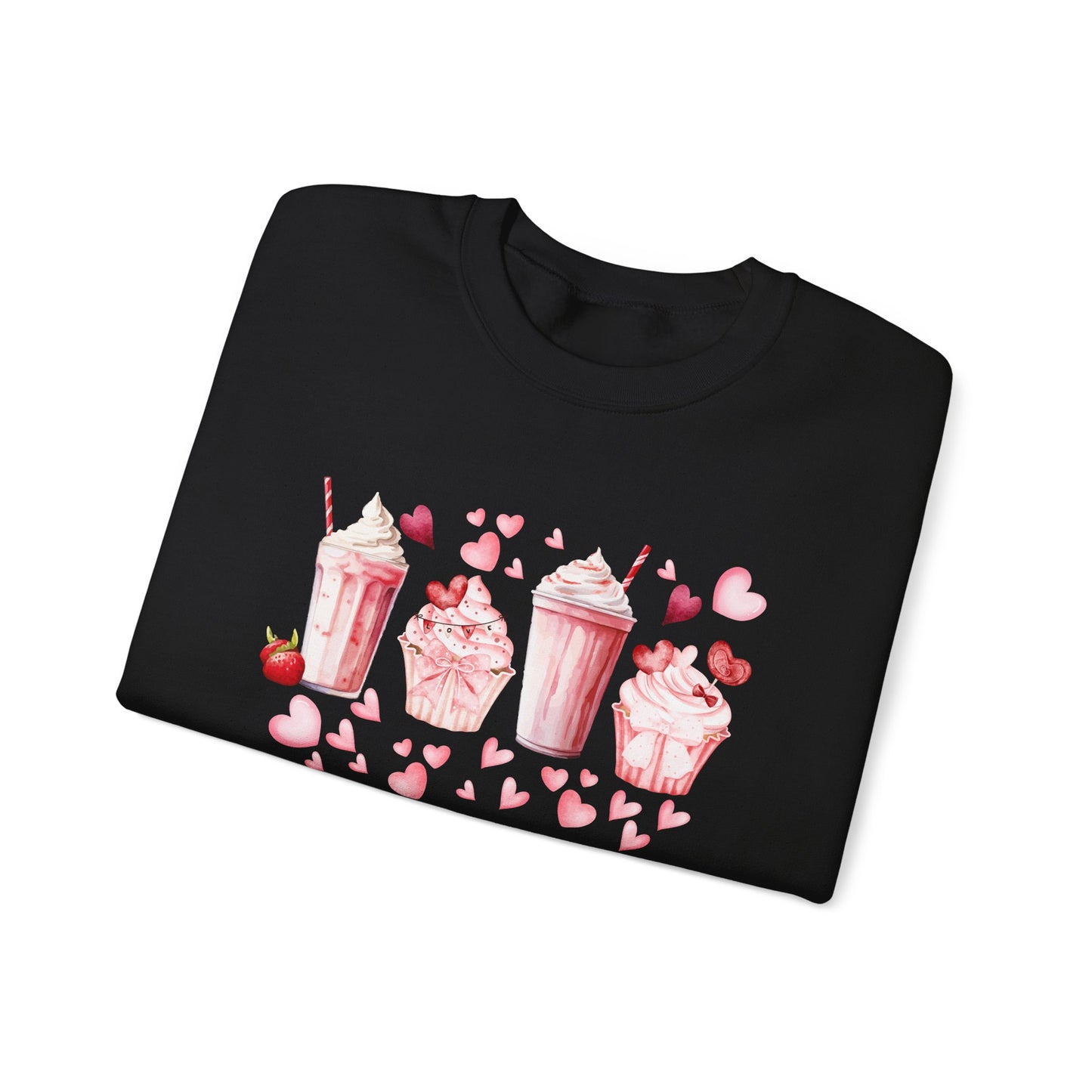 Sweet Treats Love Sweatshirt, Cozy Valentine's Gift, Cute Cupcake Apparel, Dessert Lover Crewneck, Girls' Night Out Style, Heart-Themed