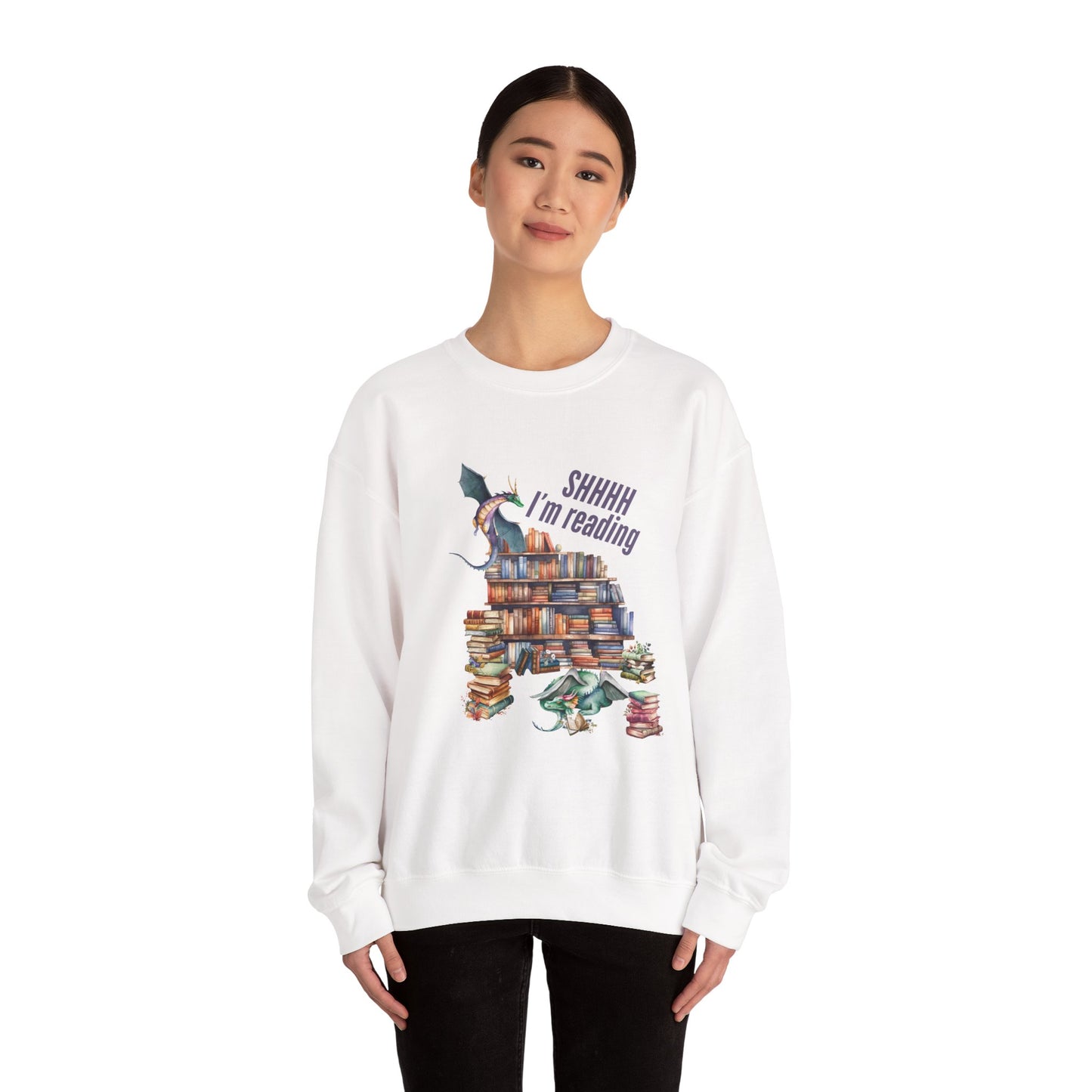 Dragons & Books – Cozy Fantasy Sweatshirt for Readers and Dreamers Book Lover Crewneck, Reader Jumper, Literary Gift, Bibliophile Apparel