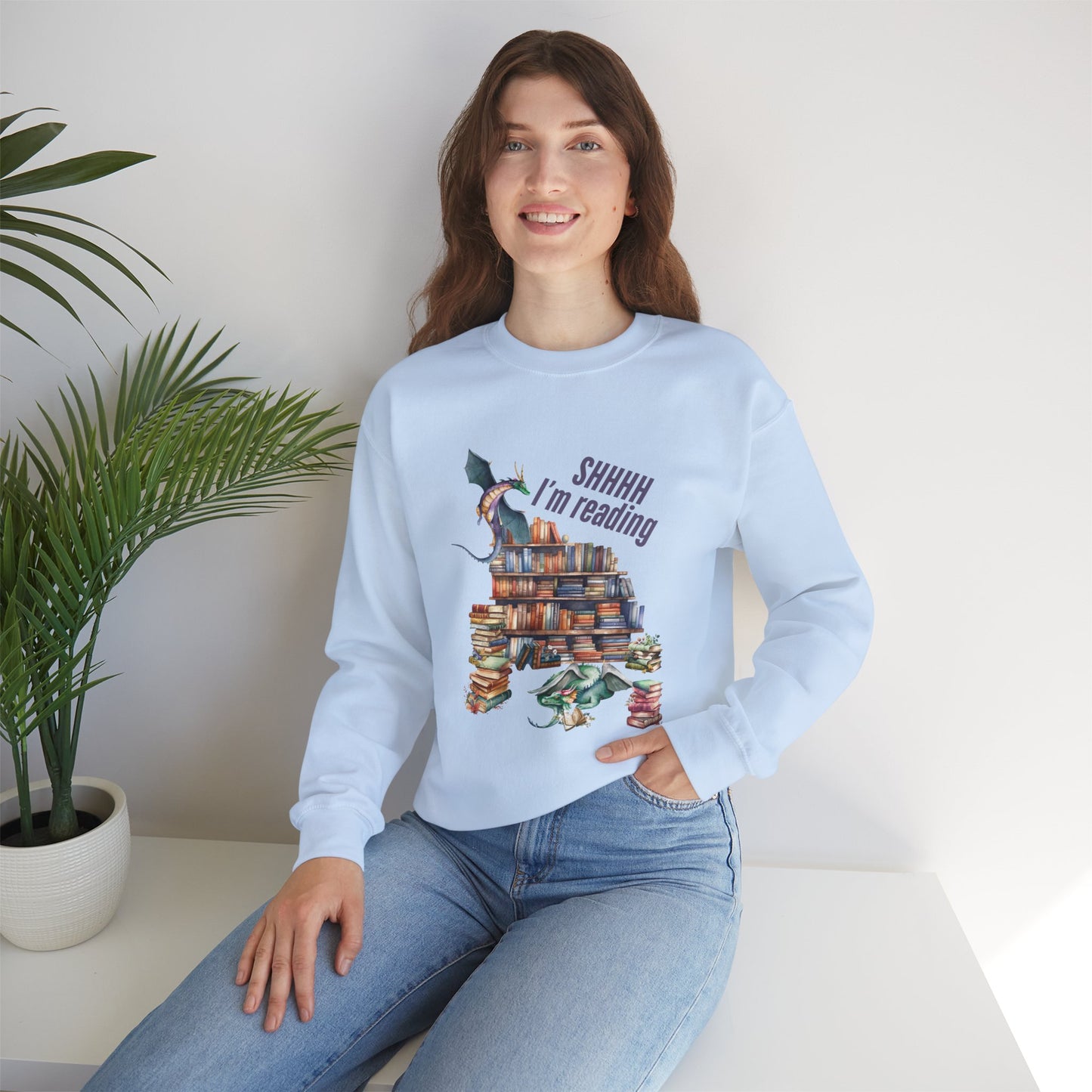 Dragons & Books – Cozy Fantasy Sweatshirt for Readers and Dreamers Book Lover Crewneck, Reader Jumper, Literary Gift, Bibliophile Apparel