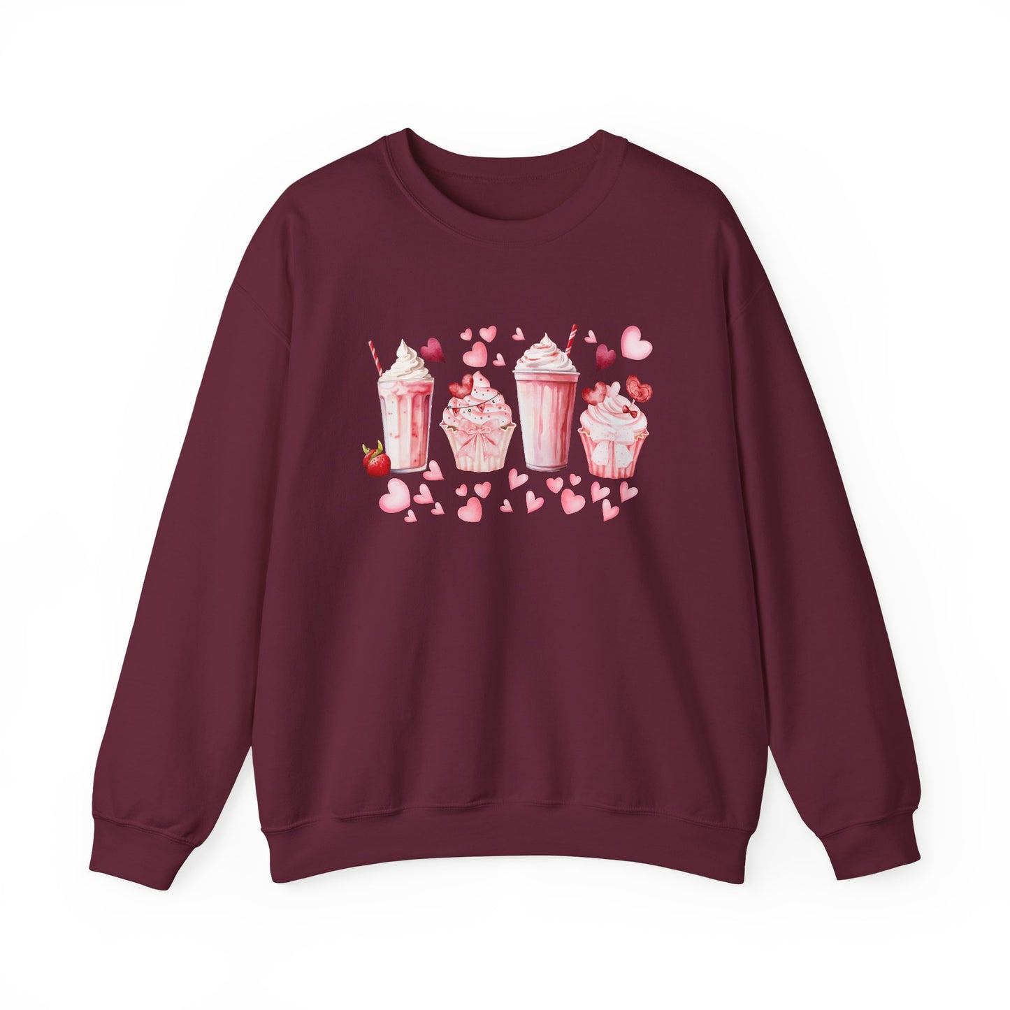 Sweet Treats Love Sweatshirt, Cozy Valentine's Gift, Cute Cupcake Apparel, Dessert Lover Crewneck, Girls' Night Out Style, Heart-Themed