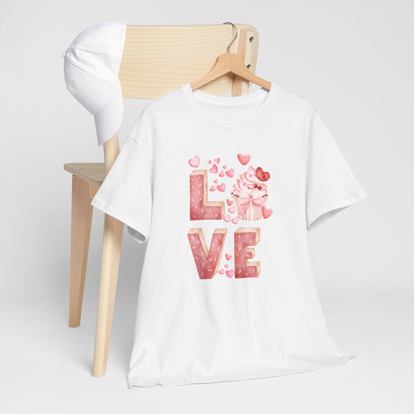 Cute Pink Love Cupcake Graphic Tee cupcake lover, Couples Gift, Unisex T-Shirt, Sweetheart Shirt, Heart Print Apparel, Romantic Wear