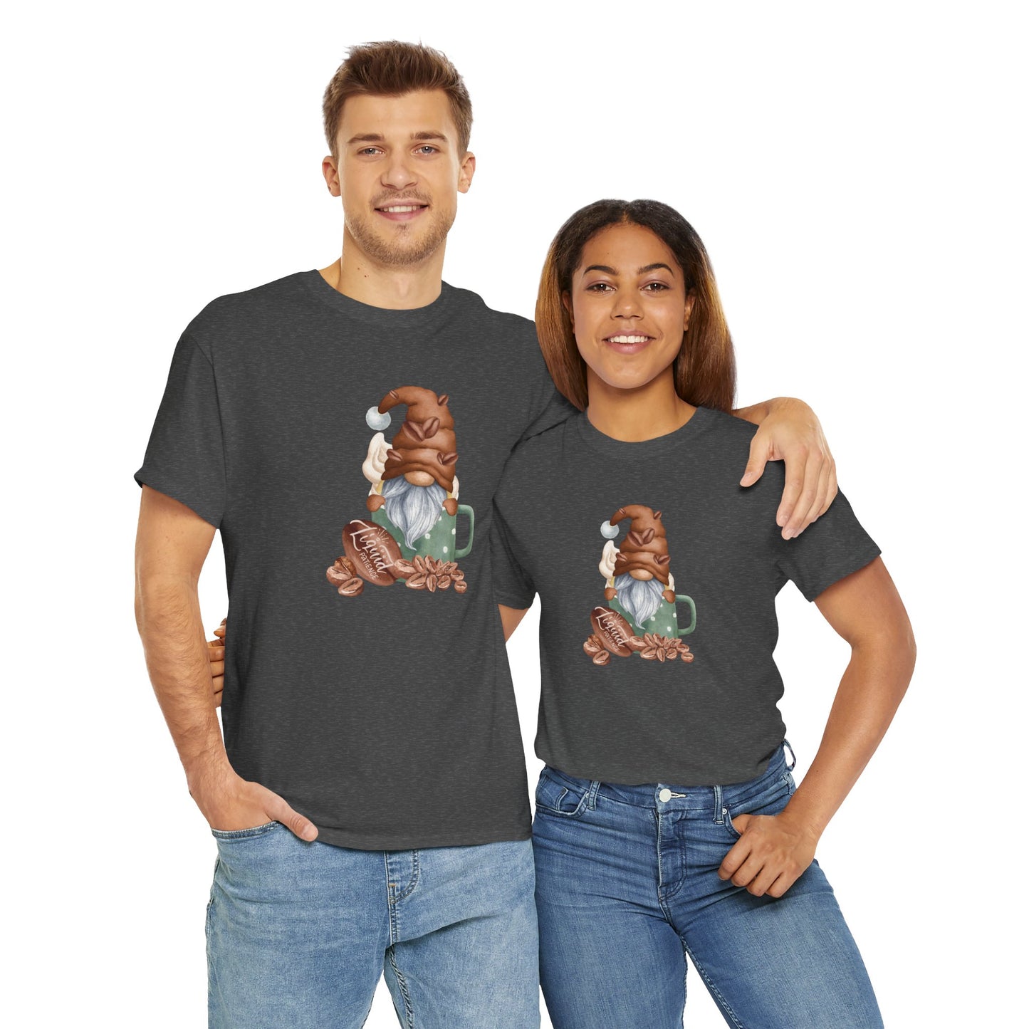 Cozy Coffee Gnome Tee, Unisex Heavy Cotton Tee, Perfect for Coffee Lovers, Holiday Gift, Cute Gnome Shirt, Casual Wear, Festive Attire