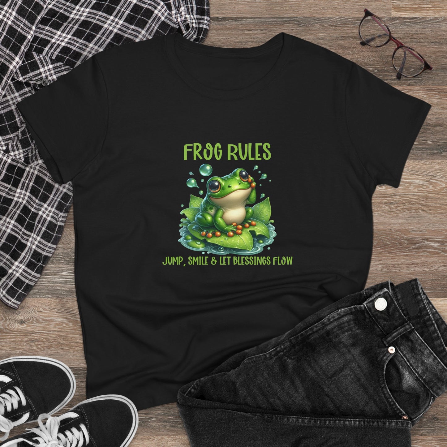 Frog Rules jump smile let blessings flow Womens semi fit Cotton Tee