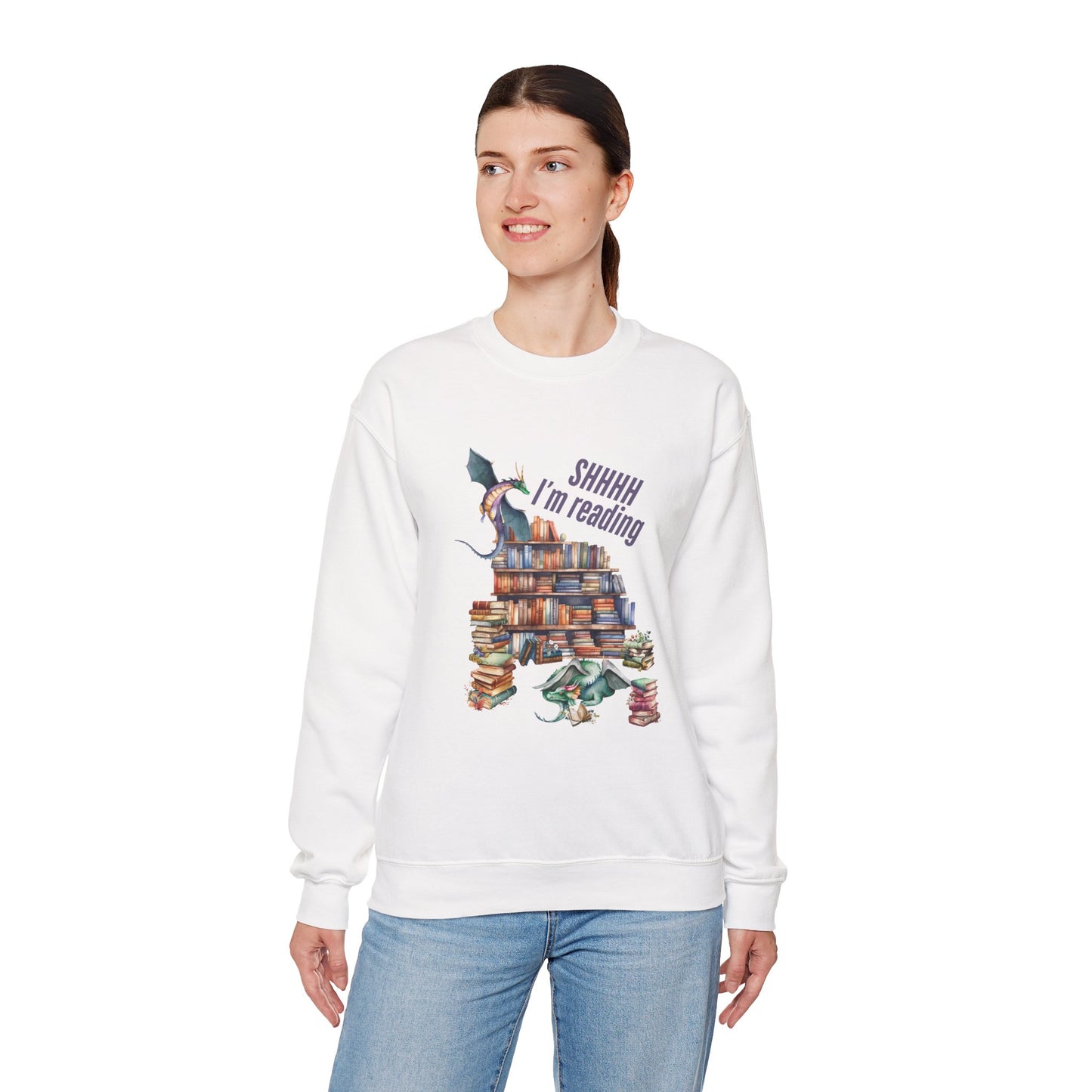 Dragons & Books – Cozy Fantasy Sweatshirt for Readers and Dreamers Book Lover Crewneck, Reader Jumper, Literary Gift, Bibliophile Apparel
