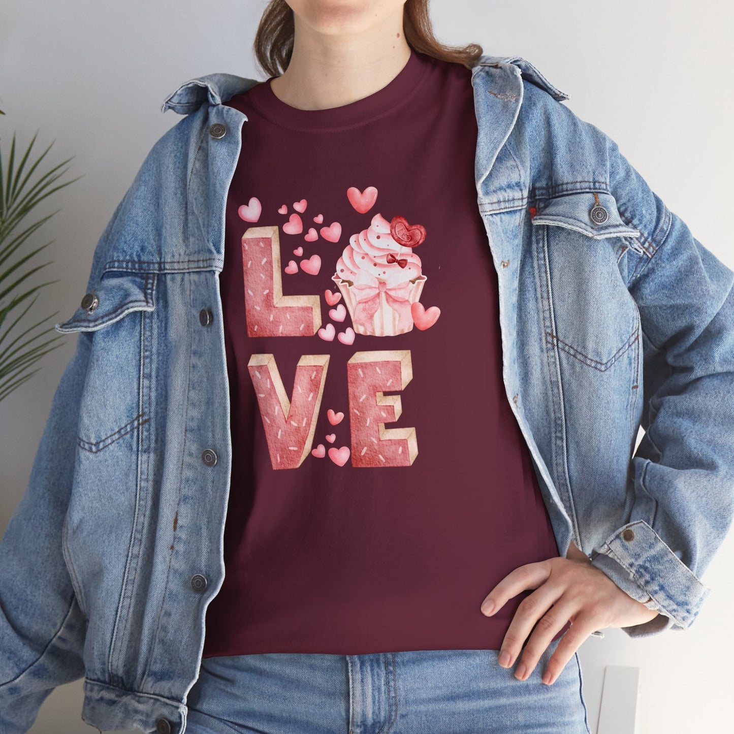 Cute Pink Love Cupcake Graphic Tee cupcake lover, Couples Gift, Unisex T-Shirt, Sweetheart Shirt, Heart Print Apparel, Romantic Wear