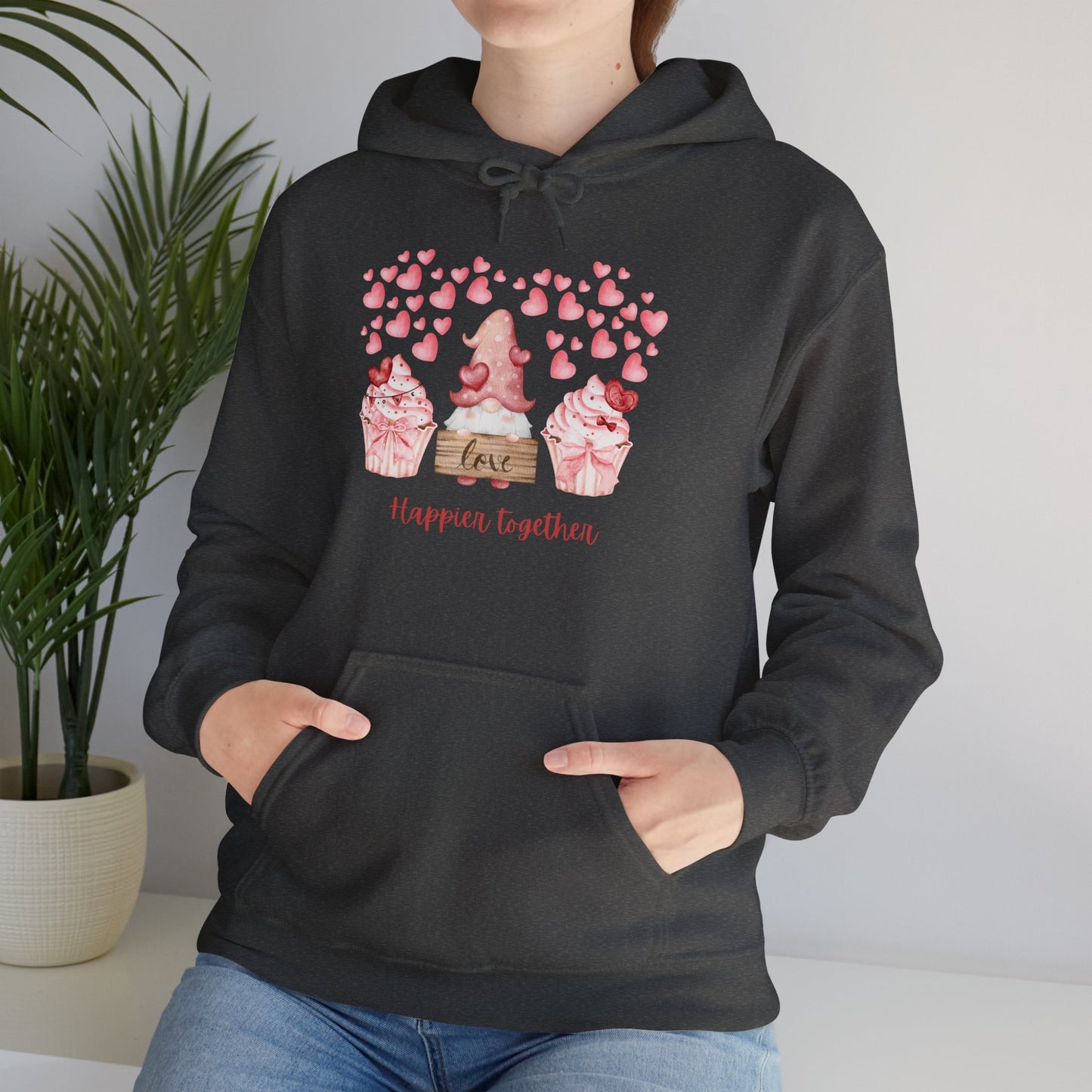 Cute 'Love Happier Together' Couples Hoodie, Valentine's Gift, Cozy Apparel, Unisex Sweatshirt, Cute Love Design,