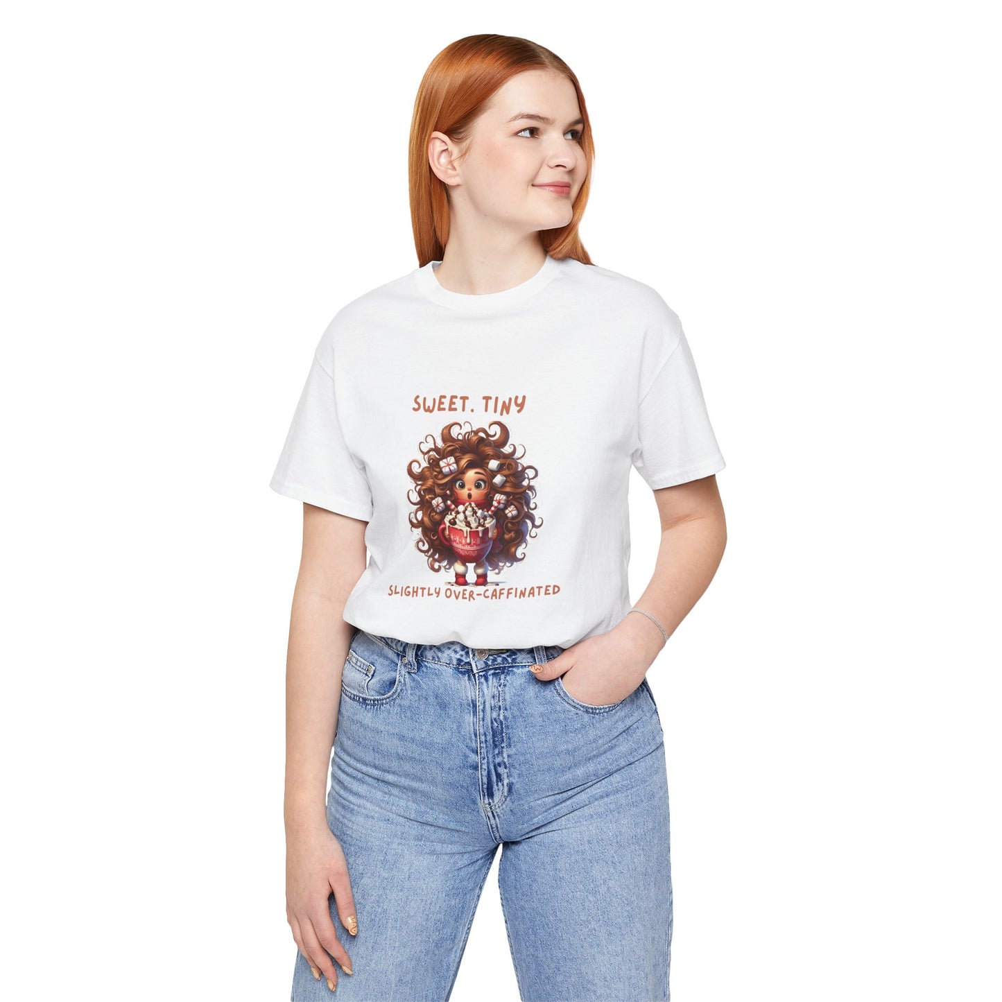 Sweet Tiny Over-Caffeinated Tee, Funny T-Shirt, Gift for Coffee Lovers, Cute Humor Top, Unisex Short Sleeve Shirt