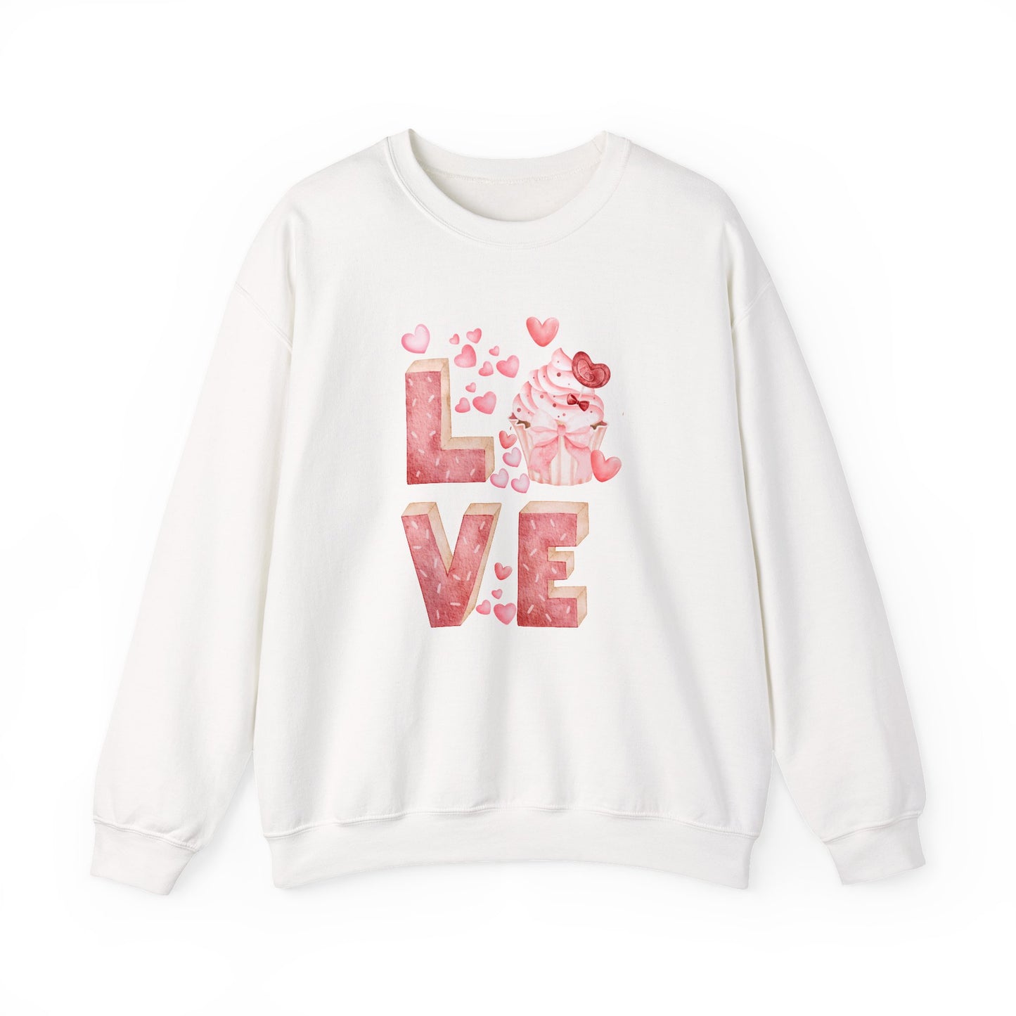 Stacked "Love" Cupcake Sweatshirt, Valentine's Day Gift, Cozy Unisex Sweater, Sweetheart Top, Romantic Apparel