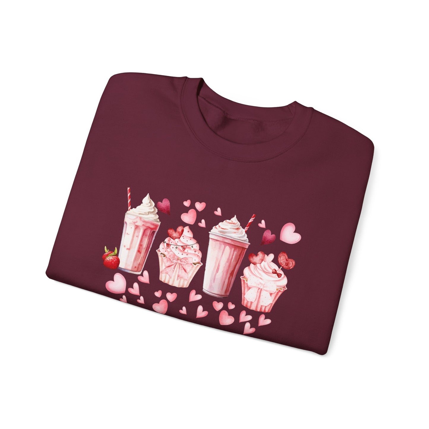 Sweet Treats Love Sweatshirt, Cozy Valentine's Gift, Cute Cupcake Apparel, Dessert Lover Crewneck, Girls' Night Out Style, Heart-Themed