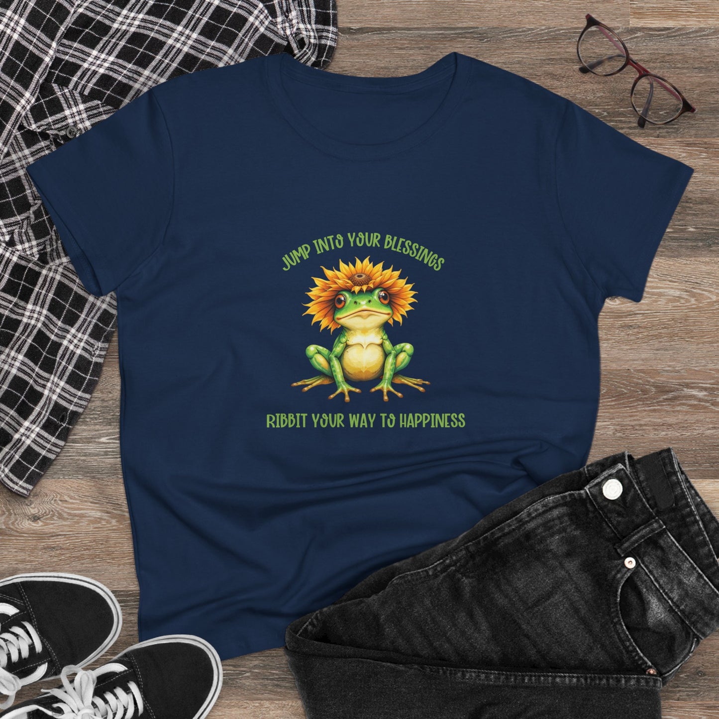 Jump Into Your Blessings Ribbit your way to happiness cute frog Womans semi fit tee
