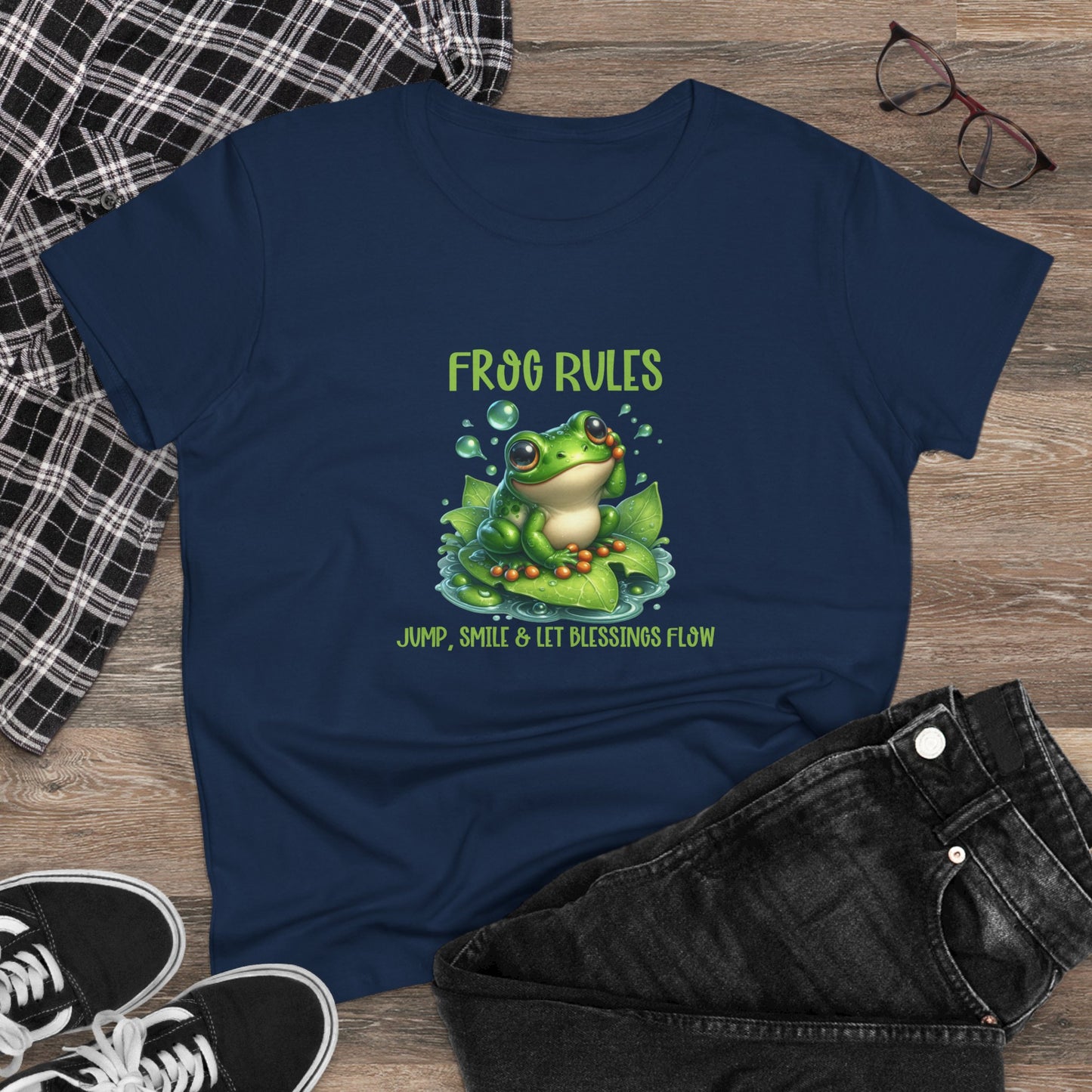 Frog Rules jump smile let blessings flow Womens semi fit Cotton Tee