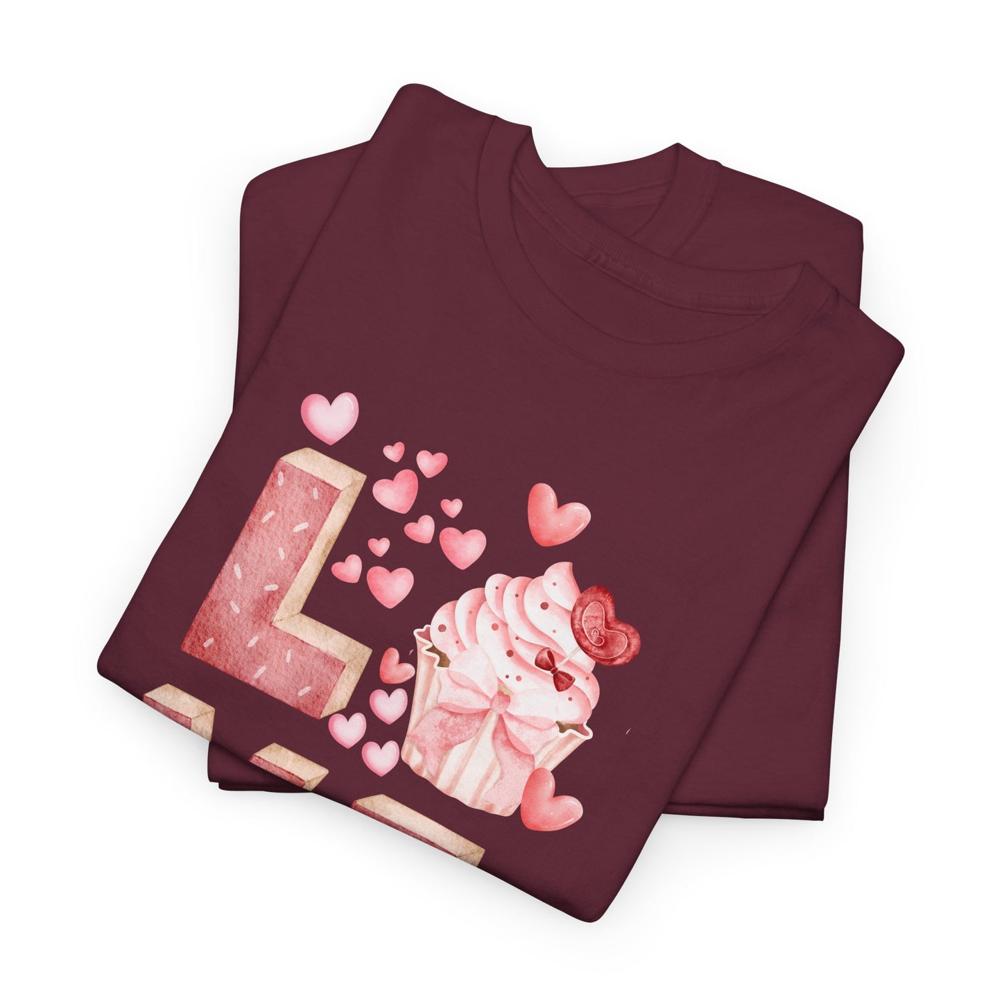 Cute Pink Love Cupcake Graphic Tee cupcake lover, Couples Gift, Unisex T-Shirt, Sweetheart Shirt, Heart Print Apparel, Romantic Wear