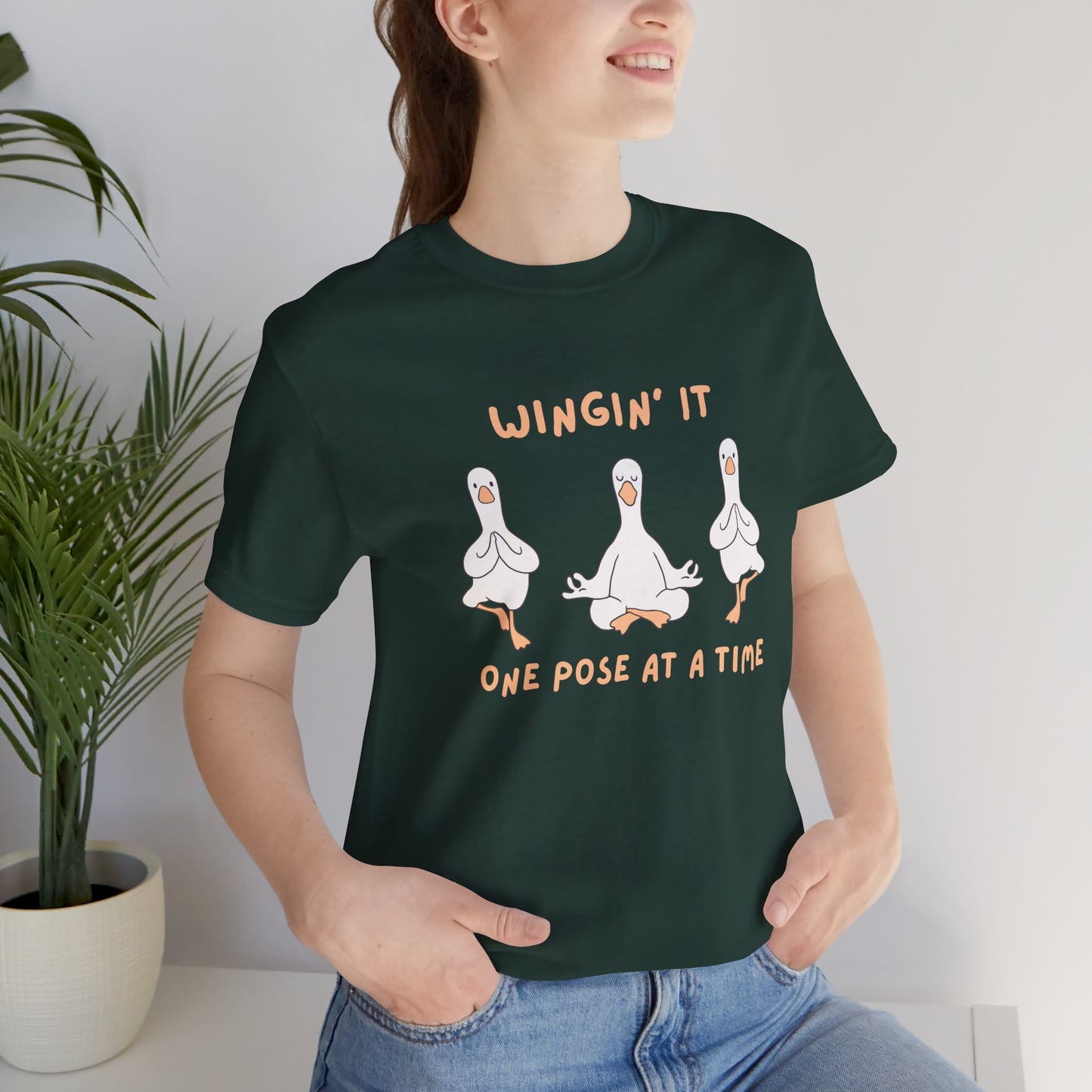 Wingin It One Pose at a Time Silly Goose Yoga Shirt