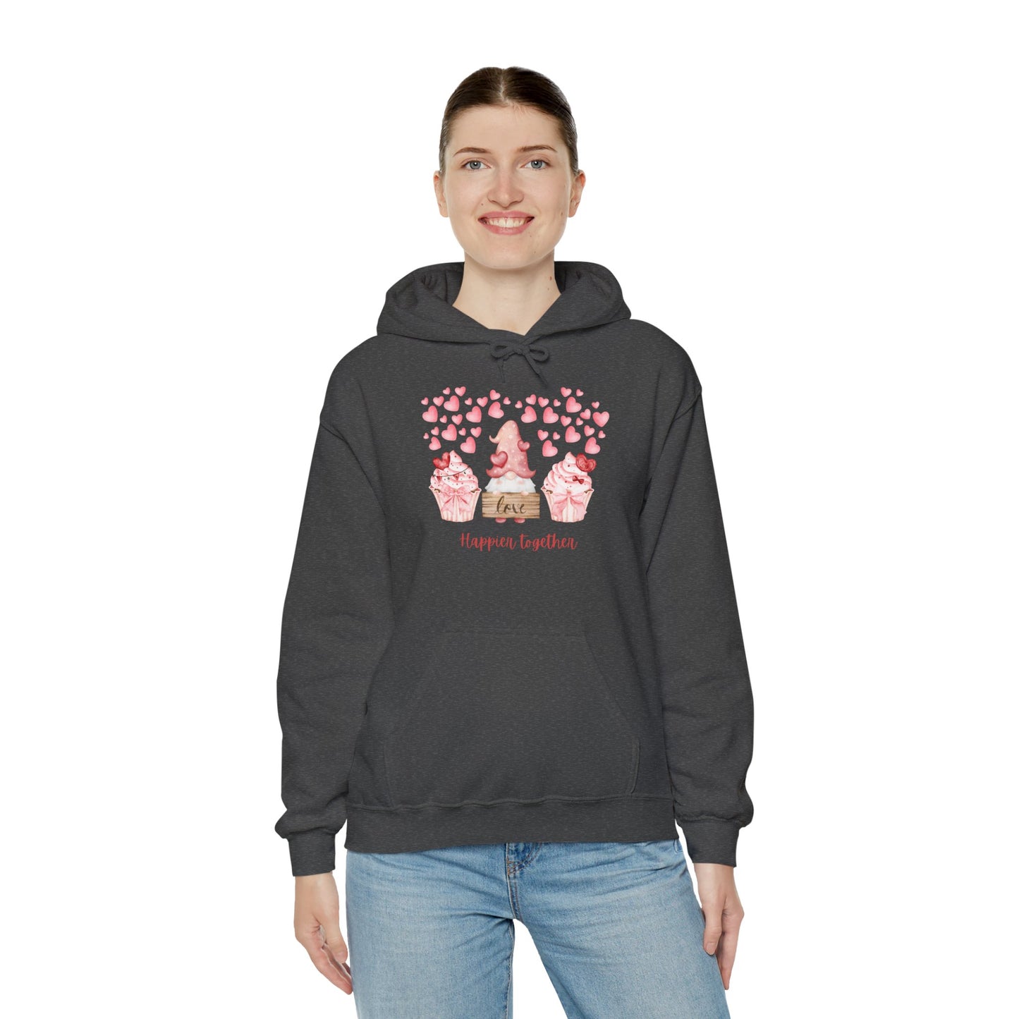 Cute 'Love Happier Together' Couples Hoodie, Valentine's Gift, Cozy Apparel, Unisex Sweatshirt, Cute Love Design,