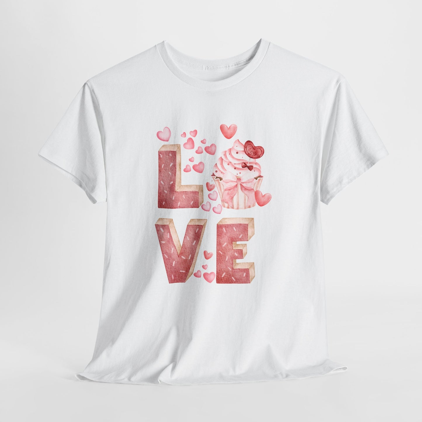 Cute Pink Love Cupcake Graphic Tee cupcake lover, Couples Gift, Unisex T-Shirt, Sweetheart Shirt, Heart Print Apparel, Romantic Wear