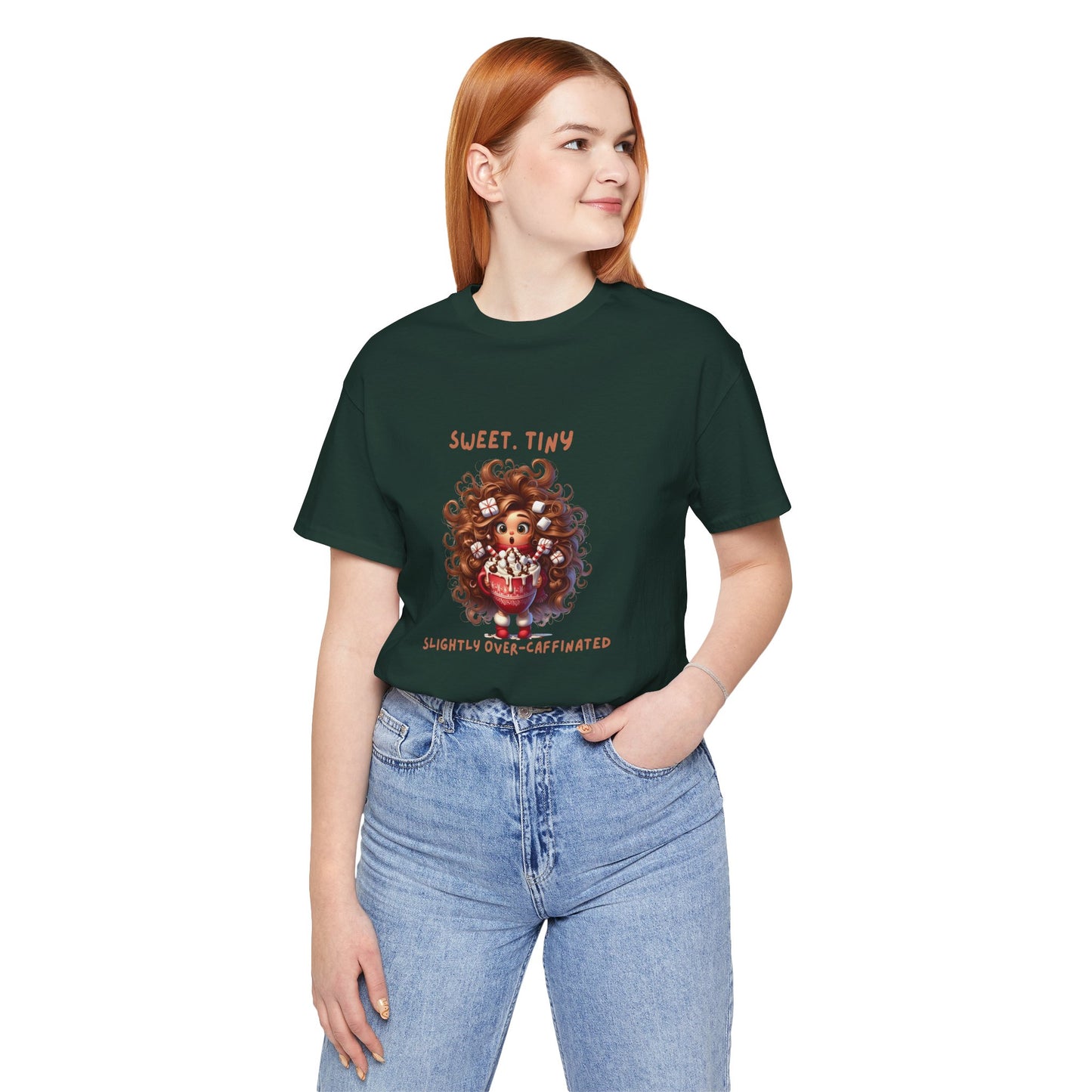 Sweet Tiny Over-Caffeinated Tee, Funny T-Shirt, Gift for Coffee Lovers, Cute Humor Top, Unisex Short Sleeve Shirt
