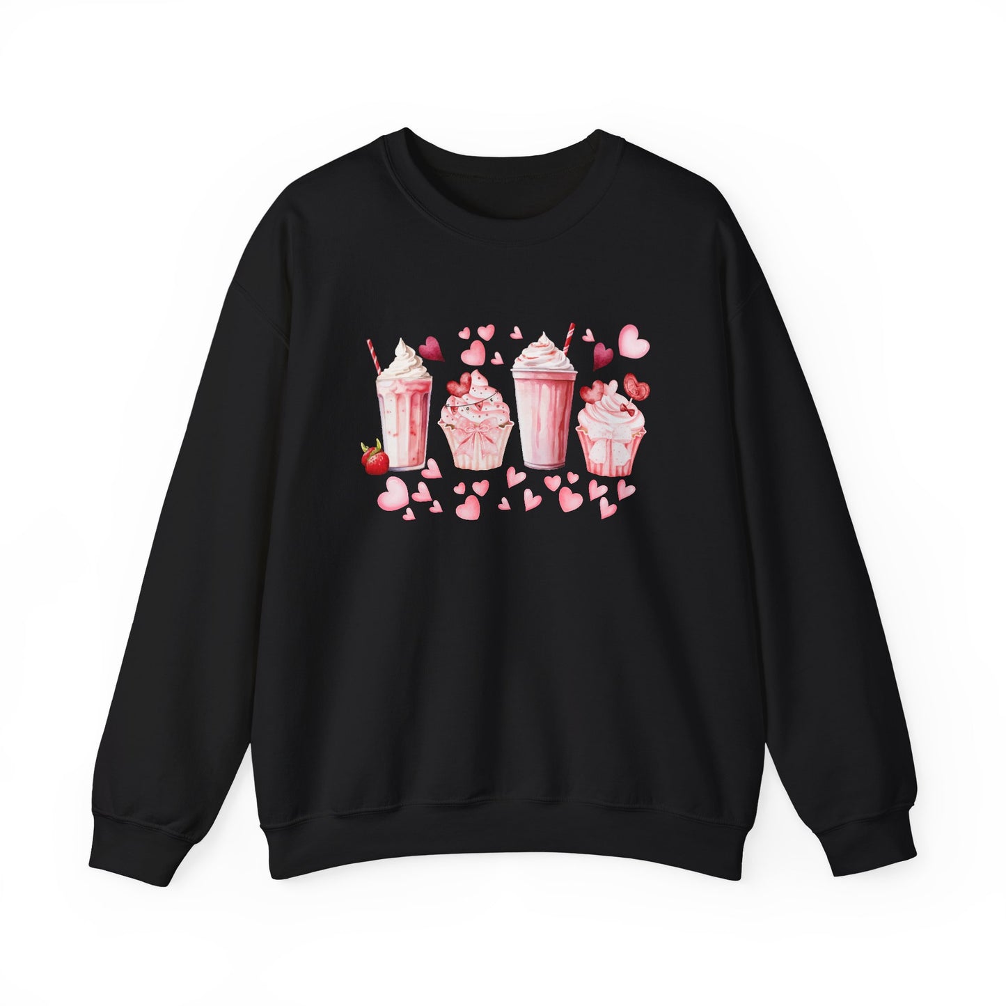 Sweet Treats Love Sweatshirt, Cozy Valentine's Gift, Cute Cupcake Apparel, Dessert Lover Crewneck, Girls' Night Out Style, Heart-Themed