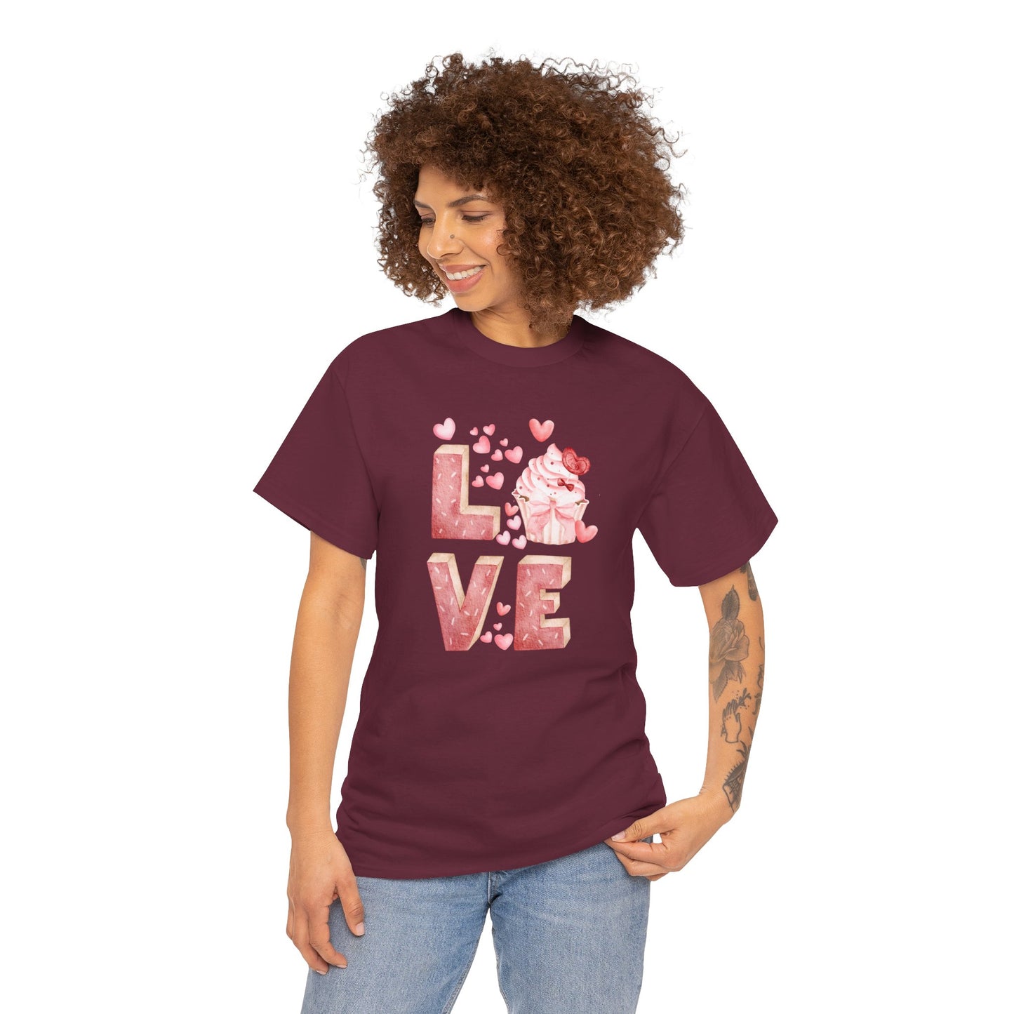 Cute Pink Love Cupcake Graphic Tee cupcake lover, Couples Gift, Unisex T-Shirt, Sweetheart Shirt, Heart Print Apparel, Romantic Wear