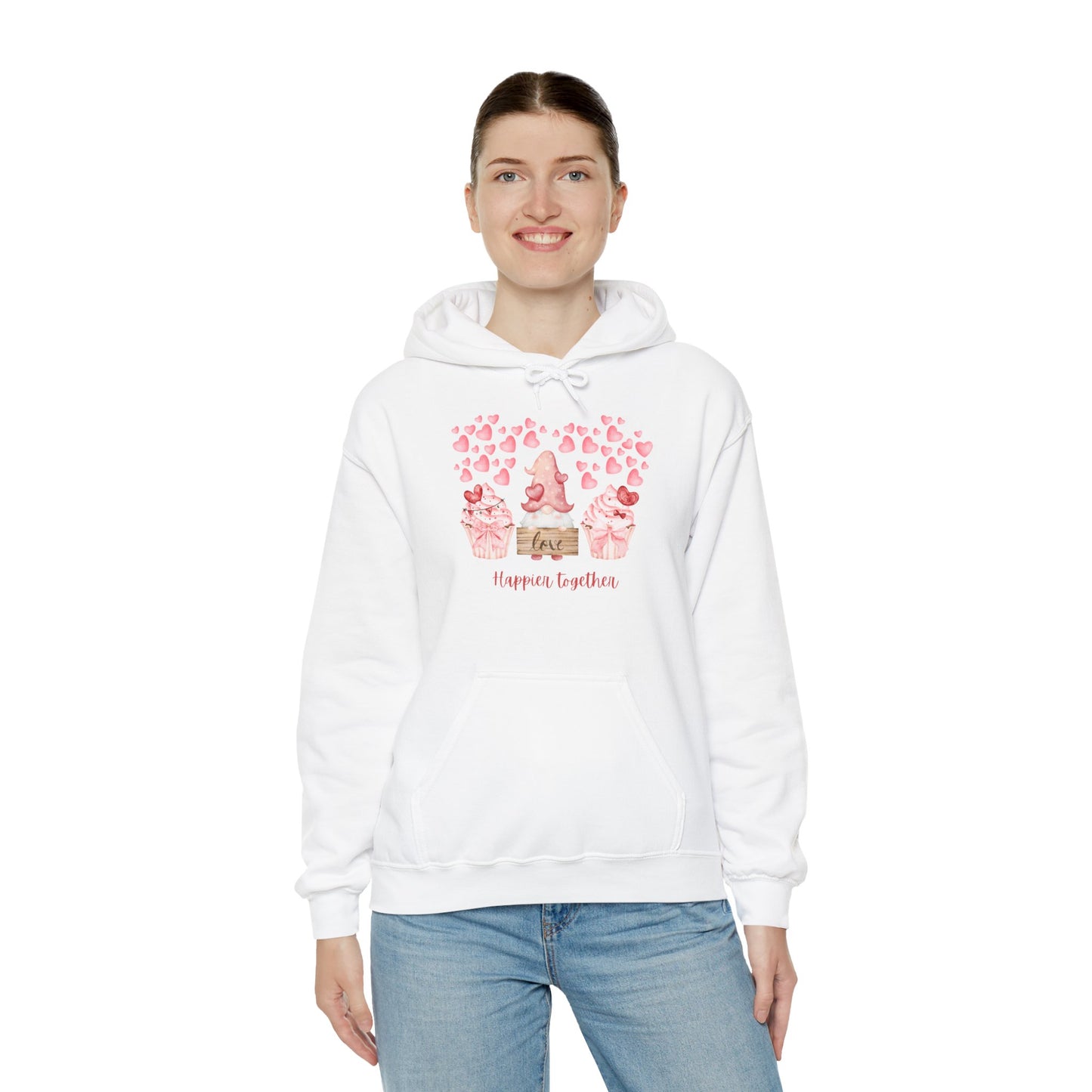 Cute 'Love Happier Together' Couples Hoodie, Valentine's Gift, Cozy Apparel, Unisex Sweatshirt, Cute Love Design,