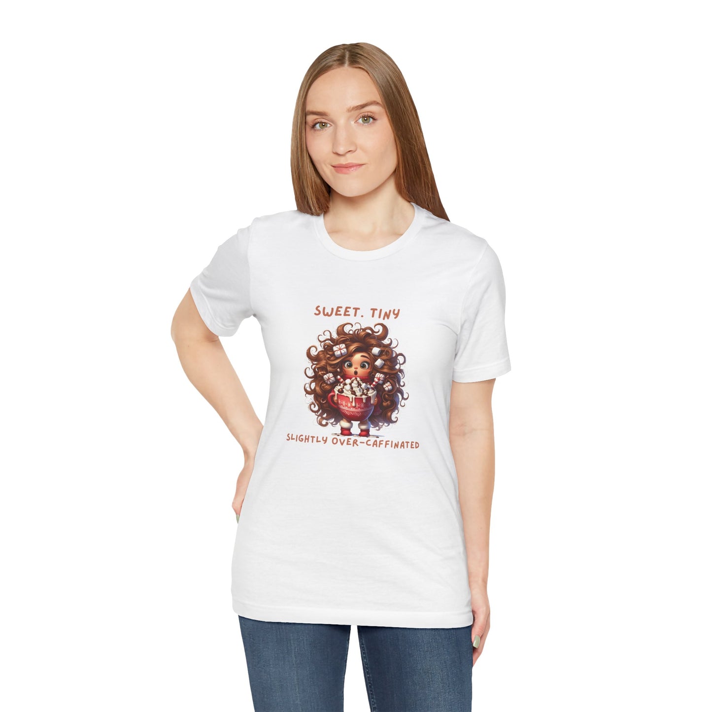 Sweet Tiny Over-Caffeinated Tee, Funny T-Shirt, Gift for Coffee Lovers, Cute Humor Top, Unisex Short Sleeve Shirt