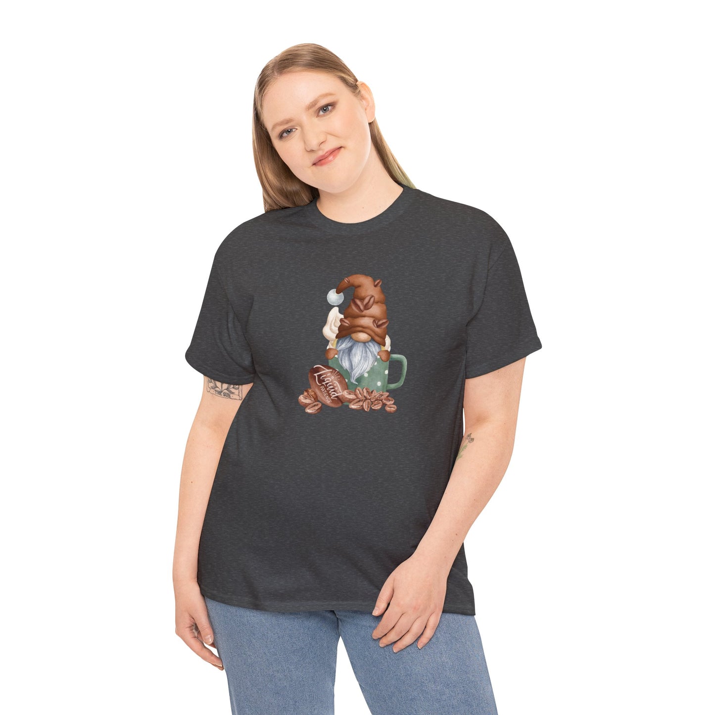 Cozy Coffee Gnome Tee, Unisex Heavy Cotton Tee, Perfect for Coffee Lovers, Holiday Gift, Cute Gnome Shirt, Casual Wear, Festive Attire