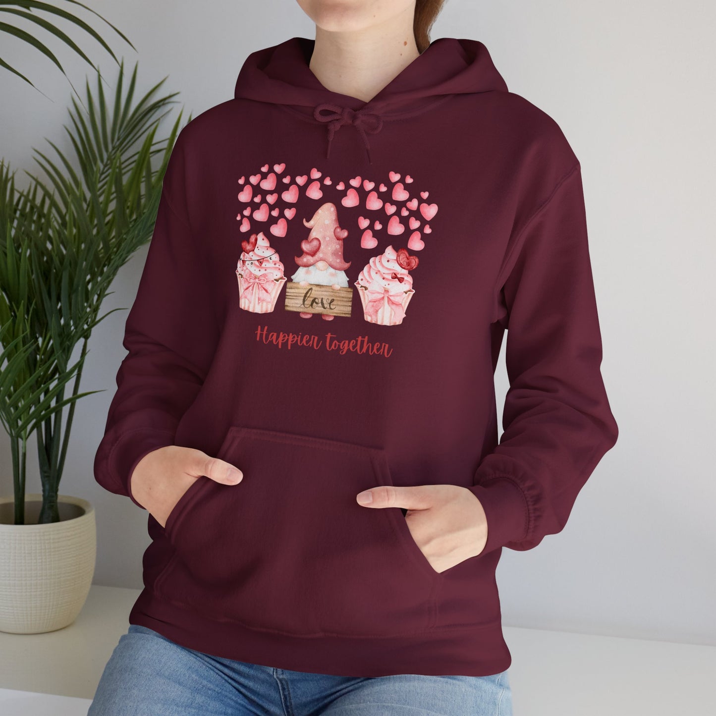 Cute 'Love Happier Together' Couples Hoodie, Valentine's Gift, Cozy Apparel, Unisex Sweatshirt, Cute Love Design,