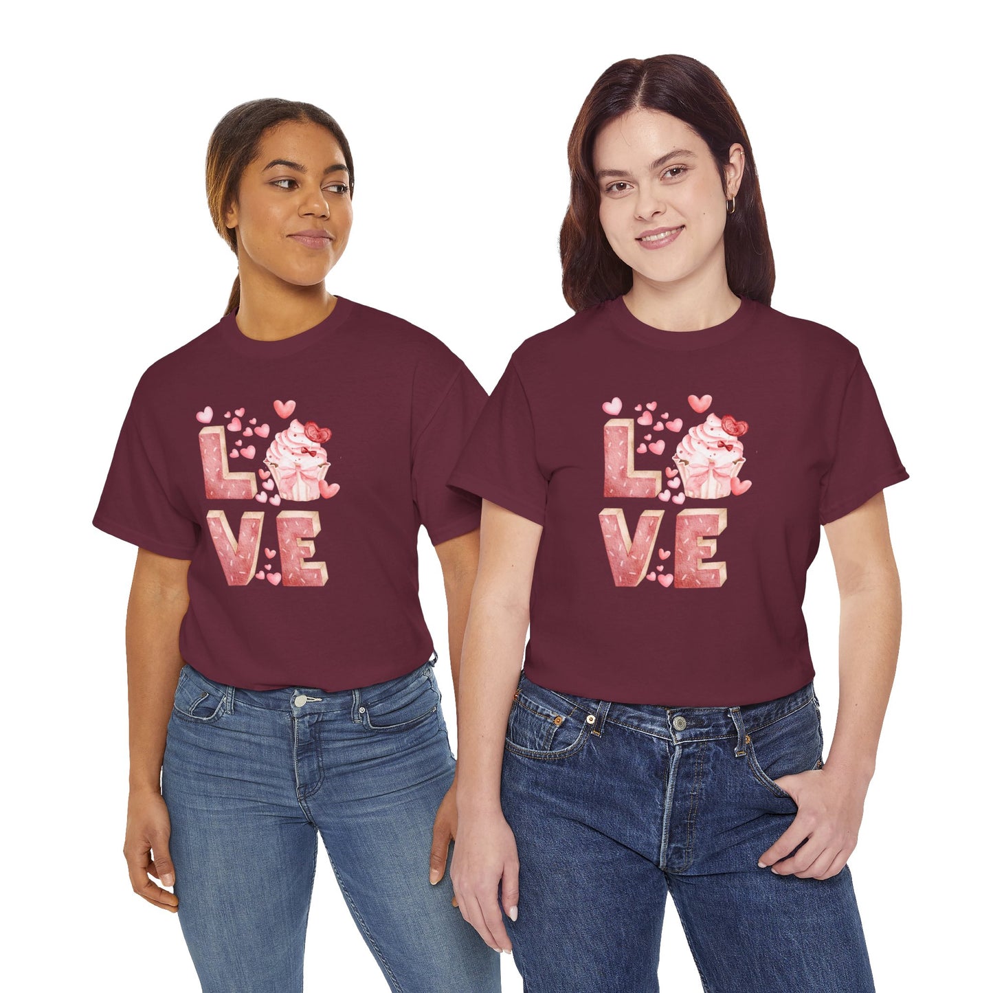 Cute Pink Love Cupcake Graphic Tee cupcake lover, Couples Gift, Unisex T-Shirt, Sweetheart Shirt, Heart Print Apparel, Romantic Wear