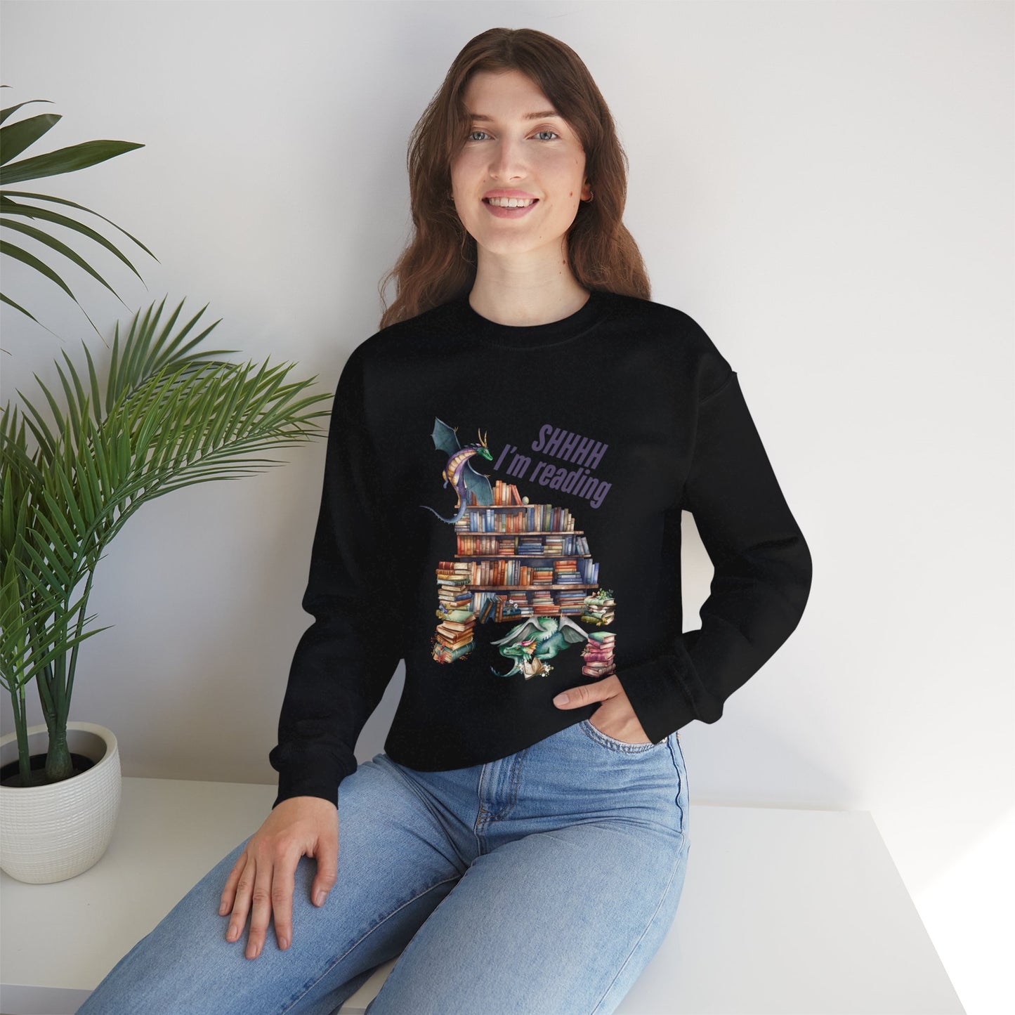 Dragons & Books – Cozy Fantasy Sweatshirt for Readers and Dreamers Book Lover Crewneck, Reader Jumper, Literary Gift, Bibliophile Apparel