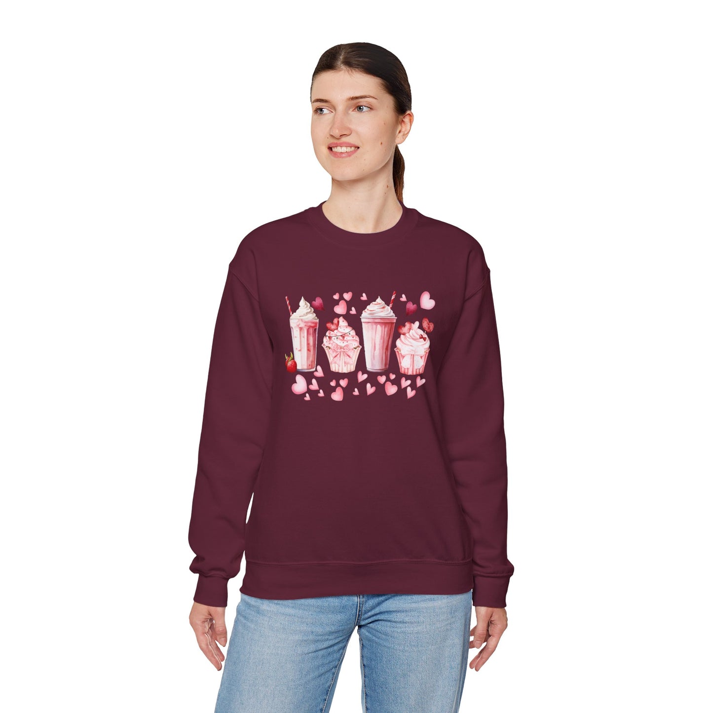 Sweet Treats Love Sweatshirt, Cozy Valentine's Gift, Cute Cupcake Apparel, Dessert Lover Crewneck, Girls' Night Out Style, Heart-Themed