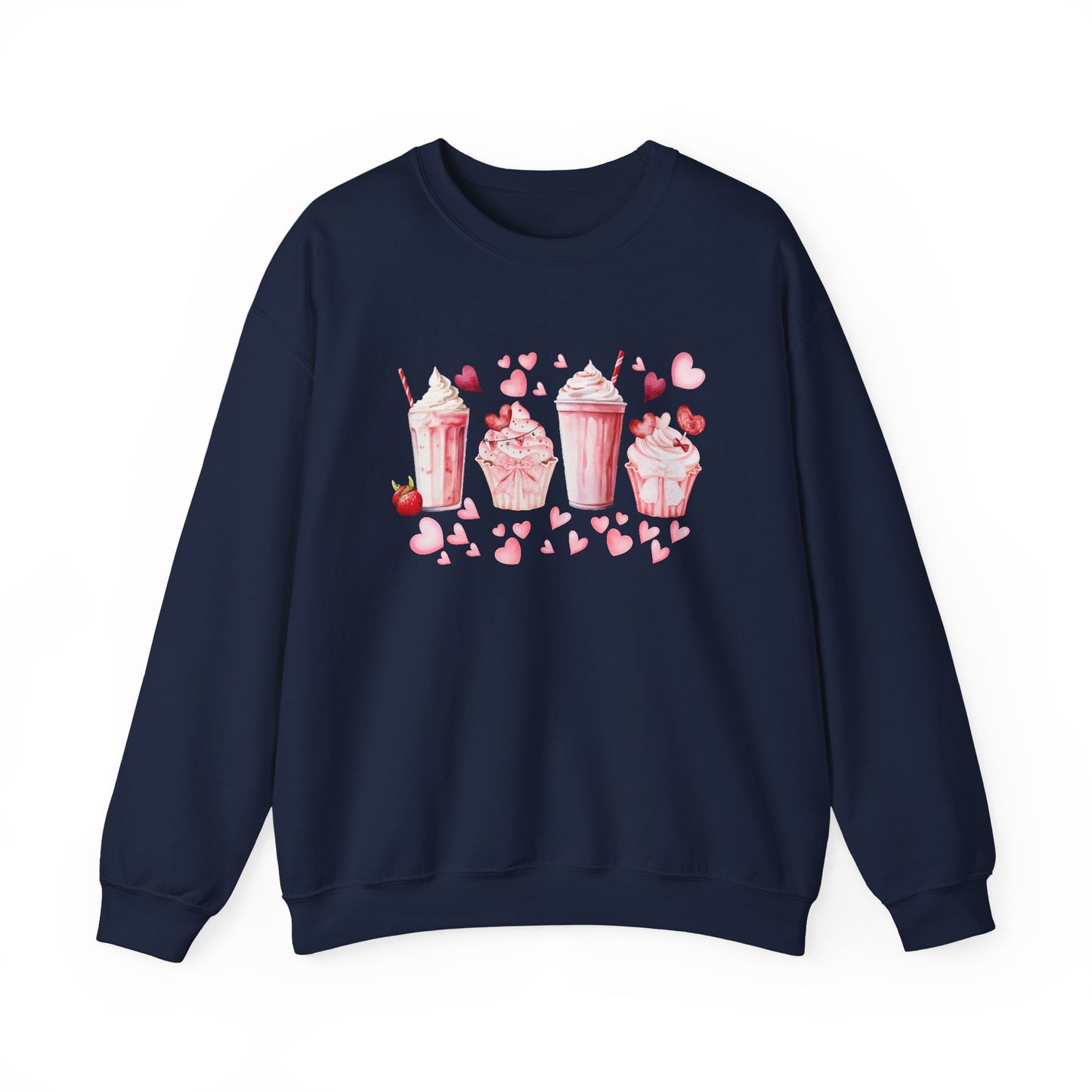 Sweet Treats Love Sweatshirt, Cozy Valentine's Gift, Cute Cupcake Apparel, Dessert Lover Crewneck, Girls' Night Out Style, Heart-Themed