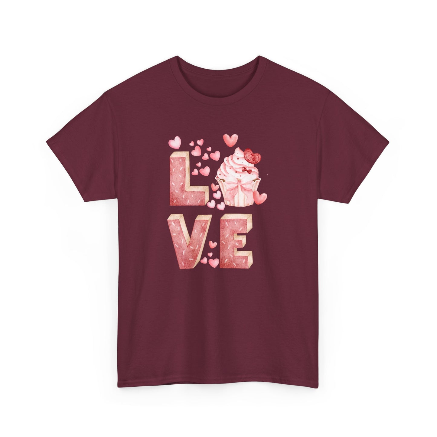 Cute Pink Love Cupcake Graphic Tee cupcake lover, Couples Gift, Unisex T-Shirt, Sweetheart Shirt, Heart Print Apparel, Romantic Wear