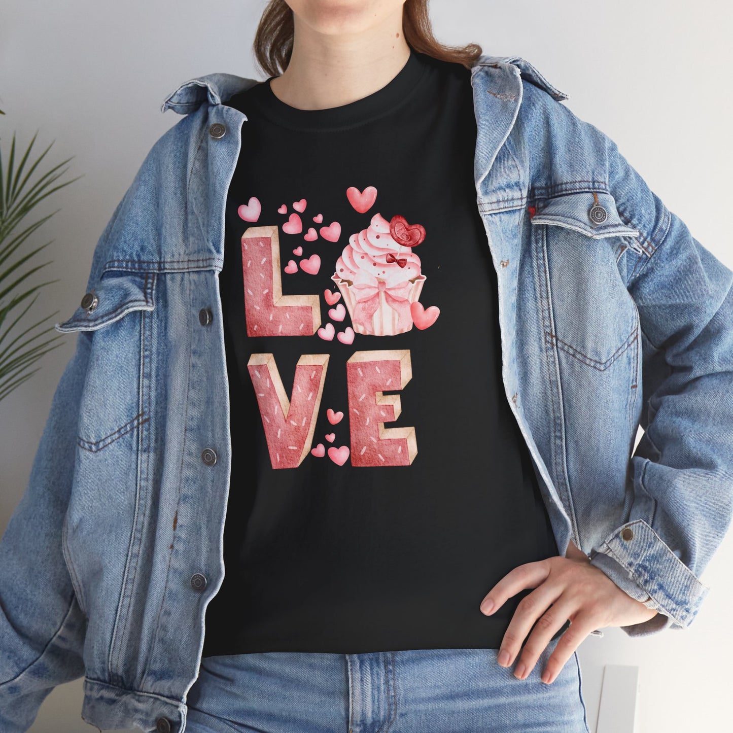Cute Pink Love Cupcake Graphic Tee cupcake lover, Couples Gift, Unisex T-Shirt, Sweetheart Shirt, Heart Print Apparel, Romantic Wear