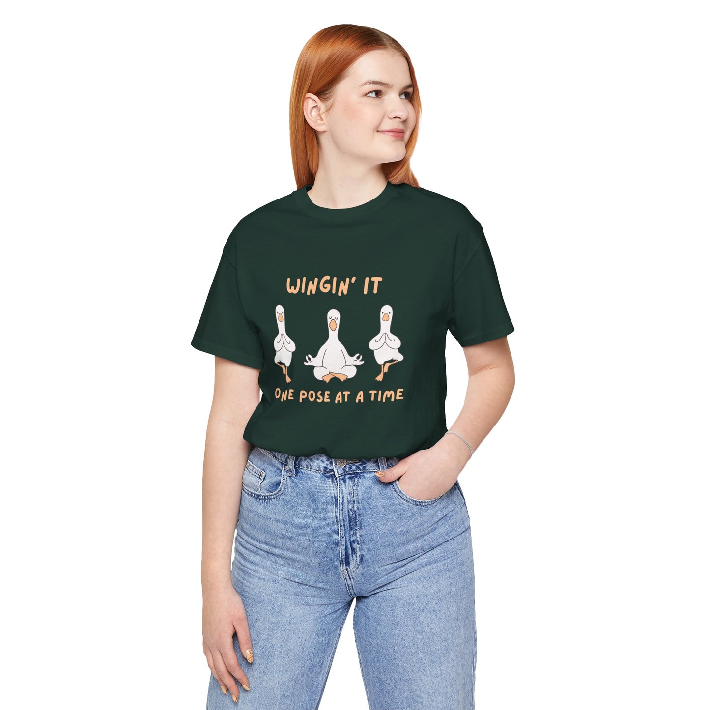 Wingin It One Pose at a Time Silly Goose Yoga Shirt