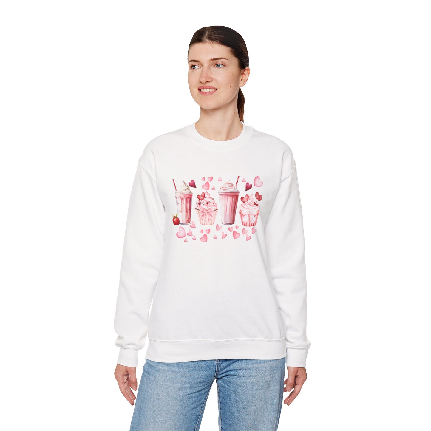 Sweet Treats Love Sweatshirt, Cozy Valentine's Gift, Cute Cupcake Apparel, Dessert Lover Crewneck, Girls' Night Out Style, Heart-Themed