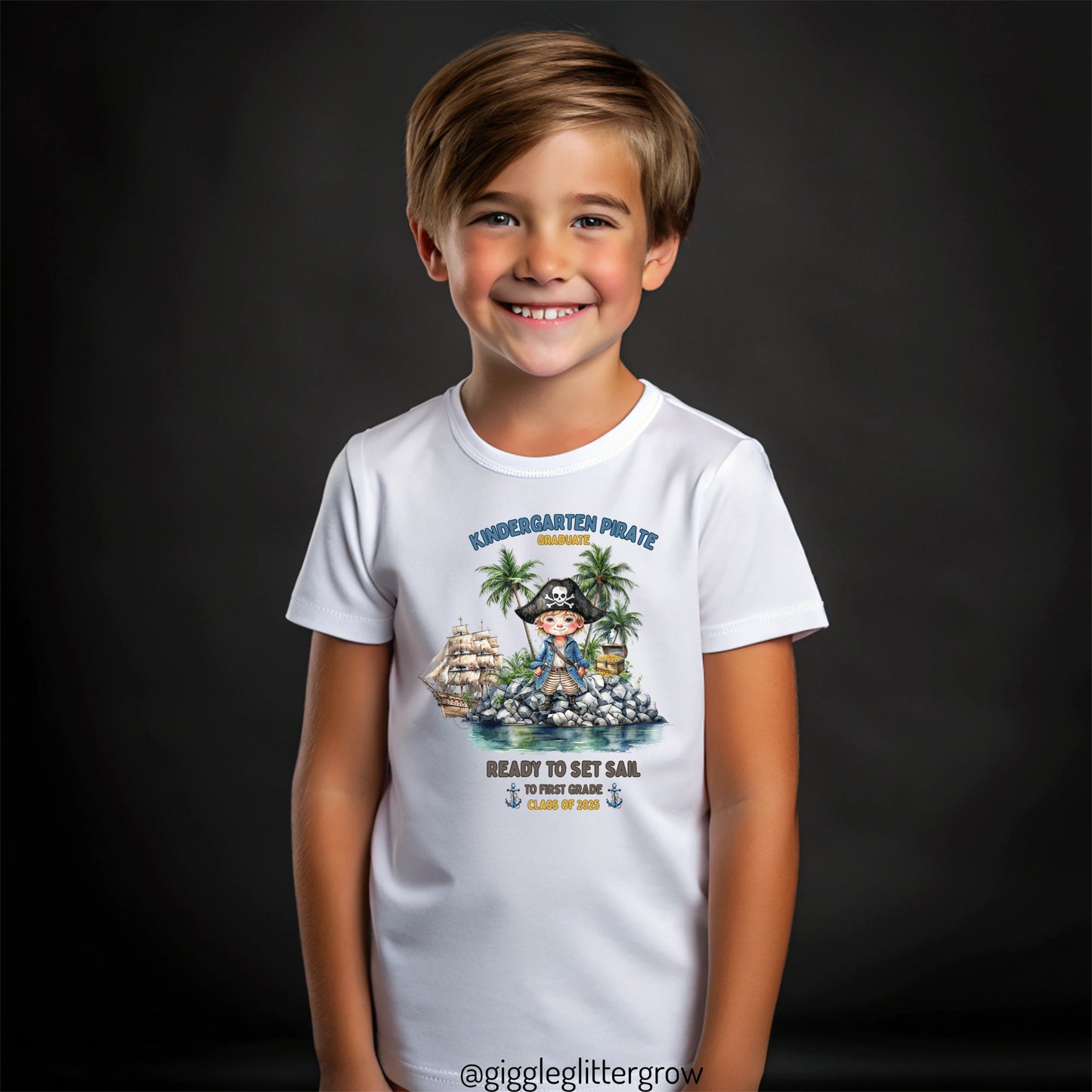 Kindergarten Pirate Graduate Tee – Ready to Set Sail to First Grade, Class of 2025 Youth Tee, Pirate Shirt, Kids Short Sleeve Shirt, Back to School Apparel, Birthday Gift Idea, Adventure T-shirt