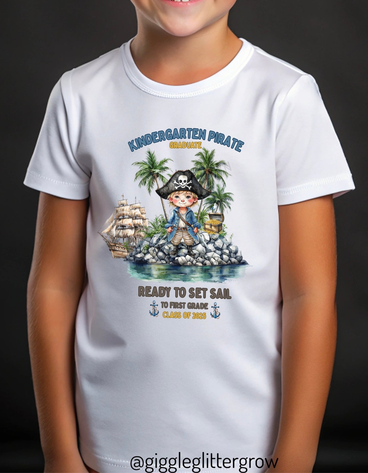 Kindergarten Pirate Graduate Tee – Ready to Set Sail to First Grade, Class of 2025 Youth Tee, Pirate Shirt, Kids Short Sleeve Shirt, Back to School Apparel, Birthday Gift Idea, Adventure T-shirt