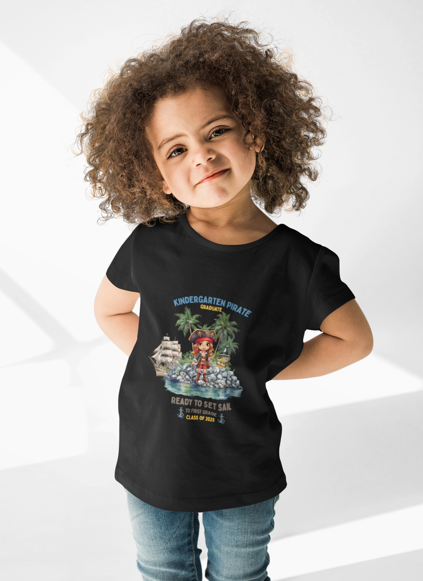 Kindergarten Pirate Girl Graduate Tee – Ready to Set Sail to First Grade, Class of 2025 Kids' Pirate Adventure Tee, Youth Pirate T-Shirt, Kindergarten Pirate Shirt, Ready to Set Sail Kids Shirt, Birthday Gift for Boys