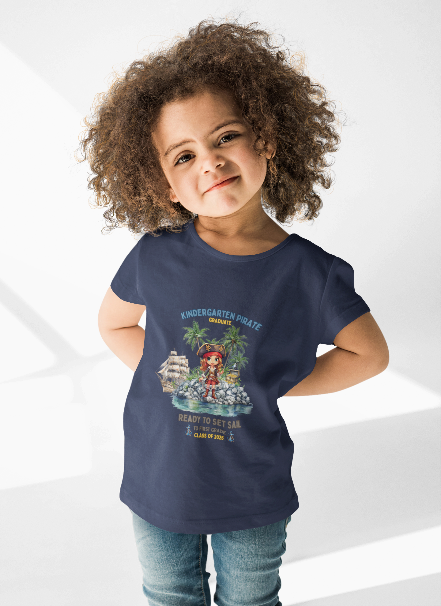 Kindergarten Pirate Girl Graduate Tee – Ready to Set Sail to First Grade, Class of 2025 Kids' Pirate Adventure Tee, Youth Pirate T-Shirt, Kindergarten Pirate Shirt, Ready to Set Sail Kids Shirt, Birthday Gift for Boys