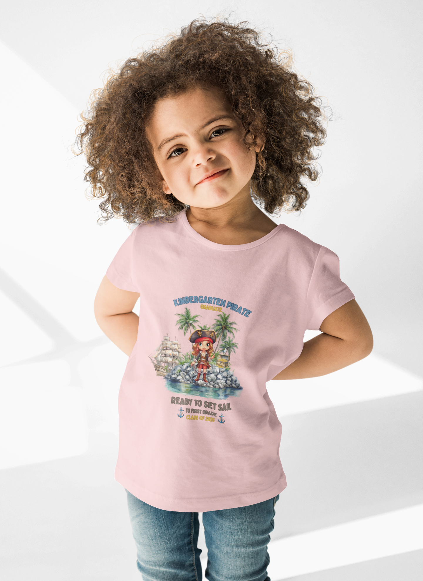 Kindergarten Pirate Girl Graduate Tee – Ready to Set Sail to First Grade, Class of 2025 Kids' Pirate Adventure Tee, Youth Pirate T-Shirt, Kindergarten Pirate Shirt, Ready to Set Sail Kids Shirt, Birthday Gift for Boys