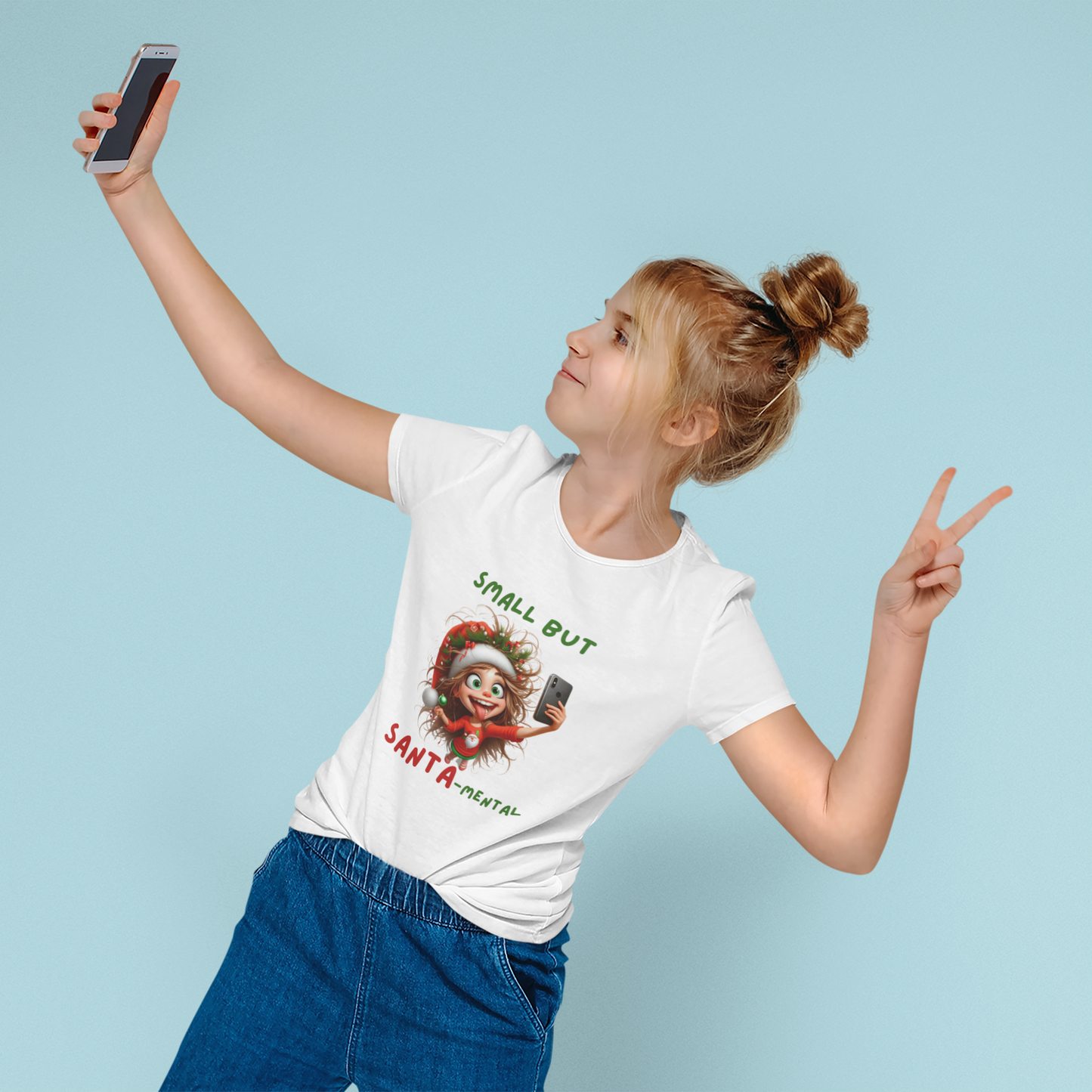 Small but Santa-Mental kids Tee - Fun Holiday T-Shirt, Christmas Gift, Youth Apparel, Cute Shirt for Kids, Santa-Themed Outfit