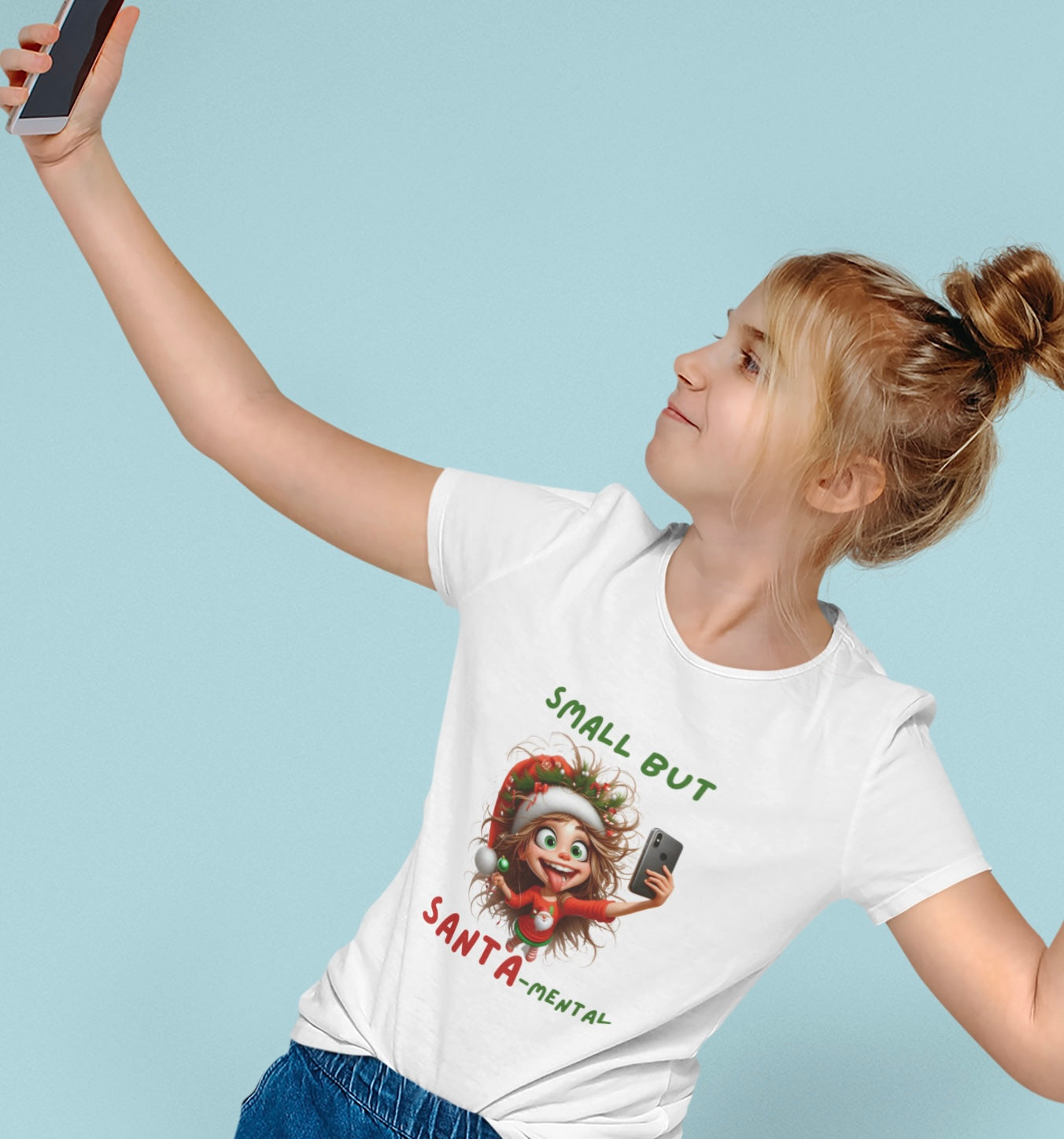 Small but Santa-Mental kids Tee - Fun Holiday T-Shirt, Christmas Gift, Youth Apparel, Cute Shirt for Kids, Santa-Themed Outfit