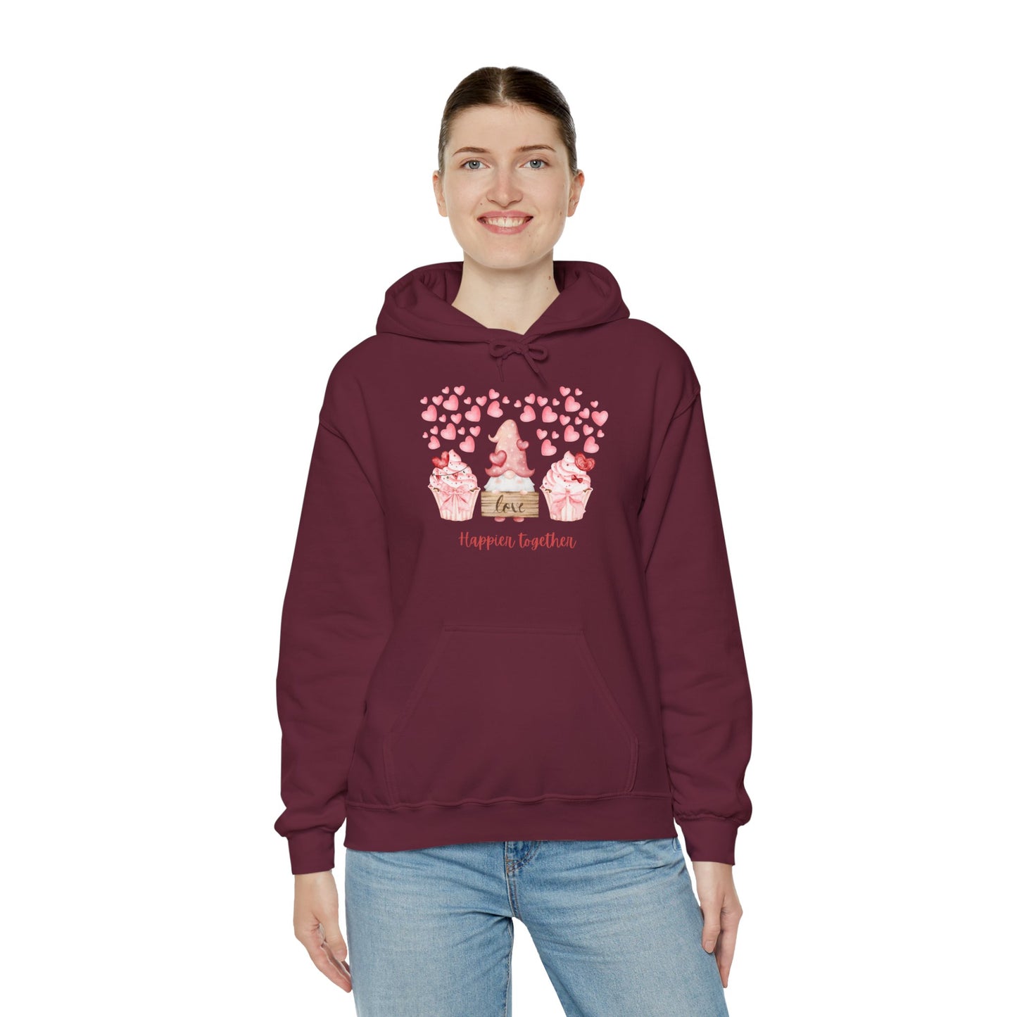 Cute 'Love Happier Together' Couples Hoodie, Valentine's Gift, Cozy Apparel, Unisex Sweatshirt, Cute Love Design,