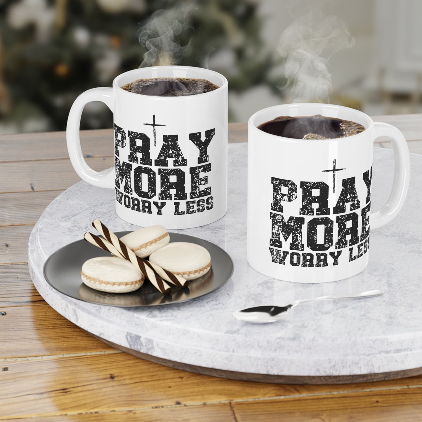 Pray More Worry Less Inspirational Ceramic Mug