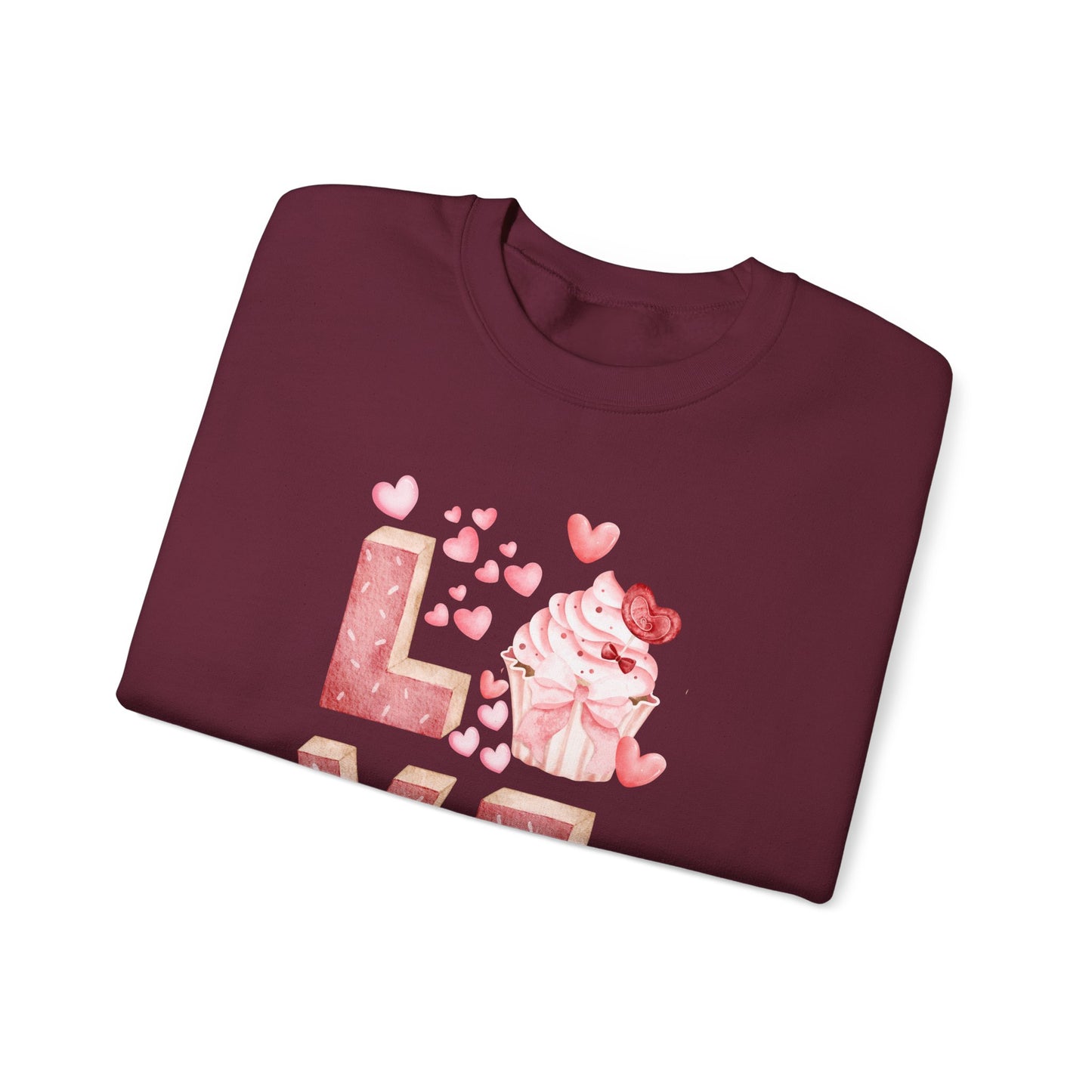 Stacked "Love" Cupcake Sweatshirt, Valentine's Day Gift, Cozy Unisex Sweater, Sweetheart Top, Romantic Apparel